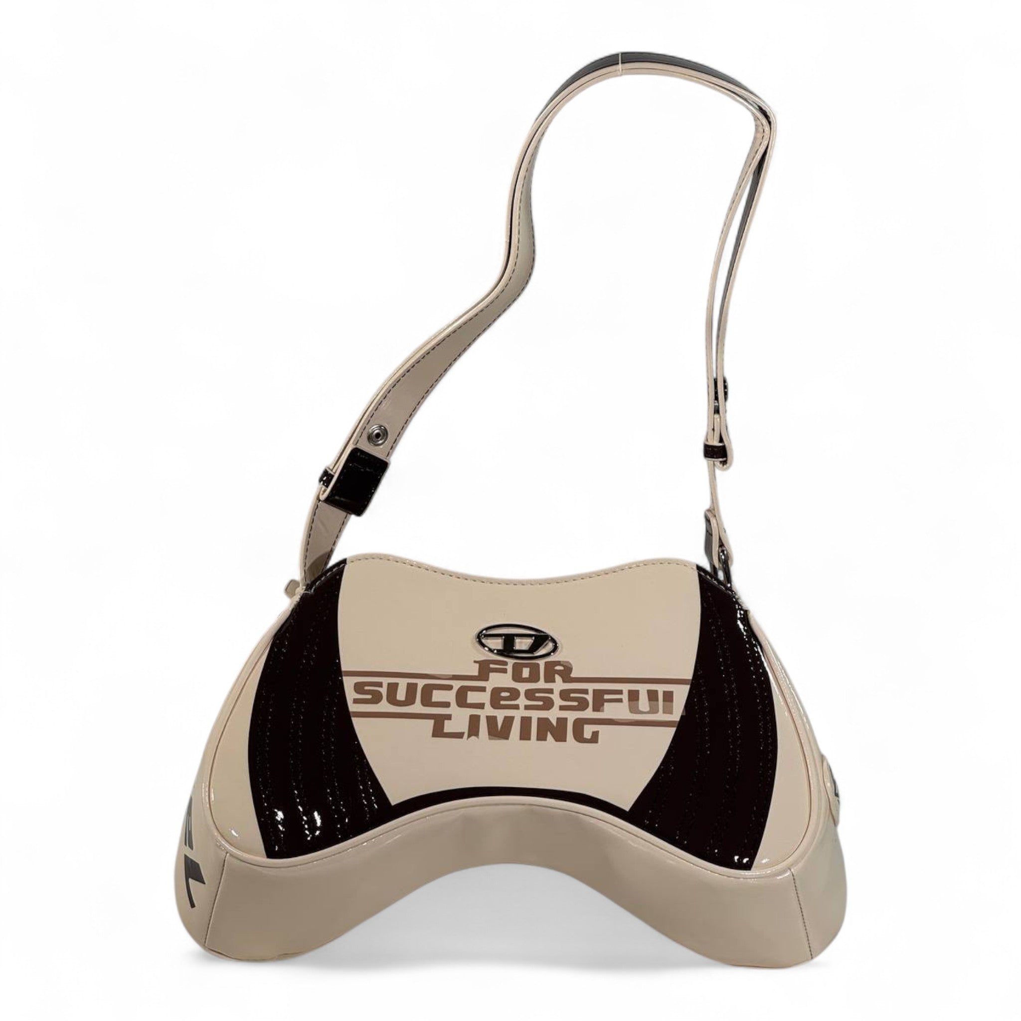 DIESEL Beige & Brown Y2K Shoulder Bag ✨🤎 | “For Successful Living” Gloss Edition