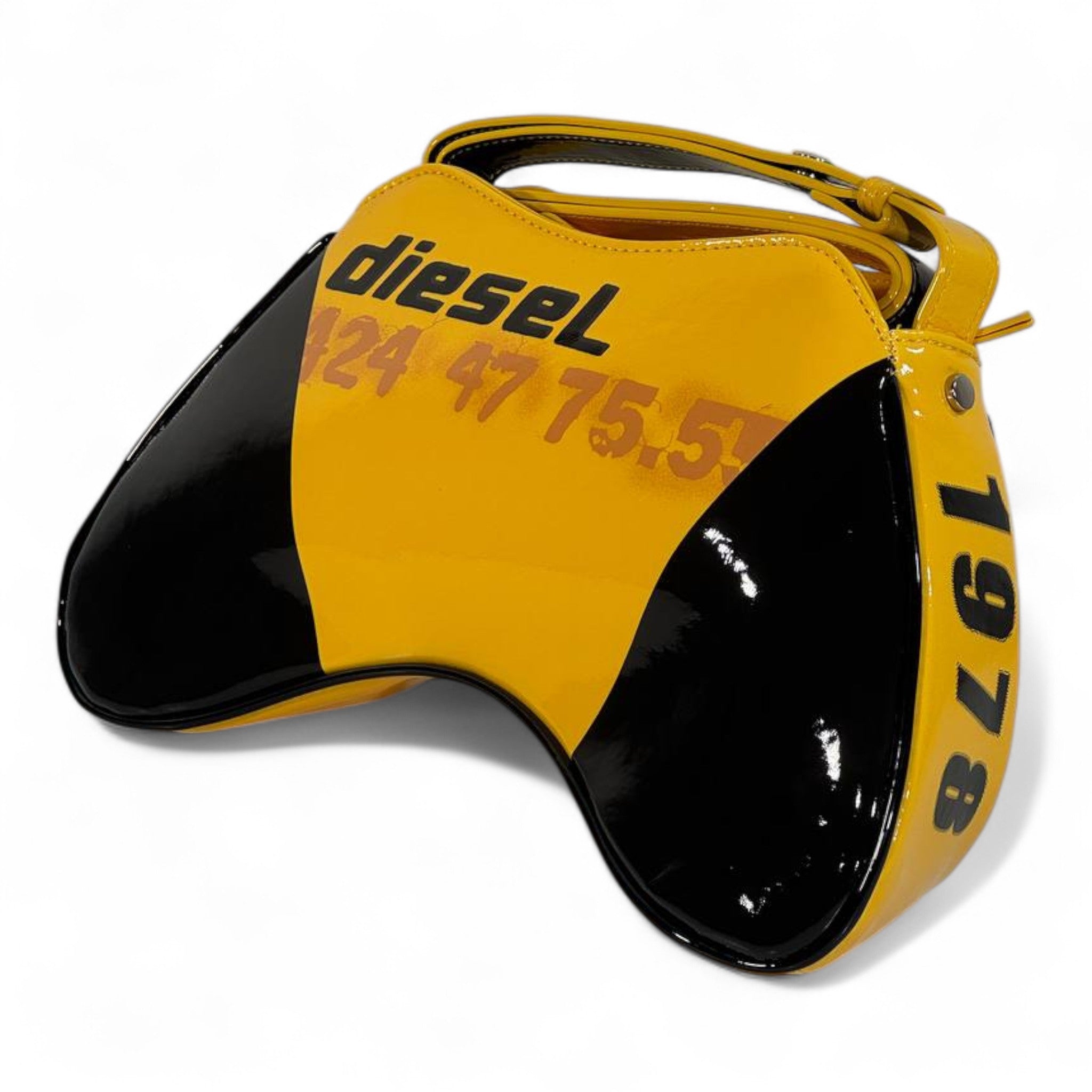 DIESEL Yellow & Black Gloss Y2K Shoulder Bag ππ€ | Bold Logo Futuristic Design