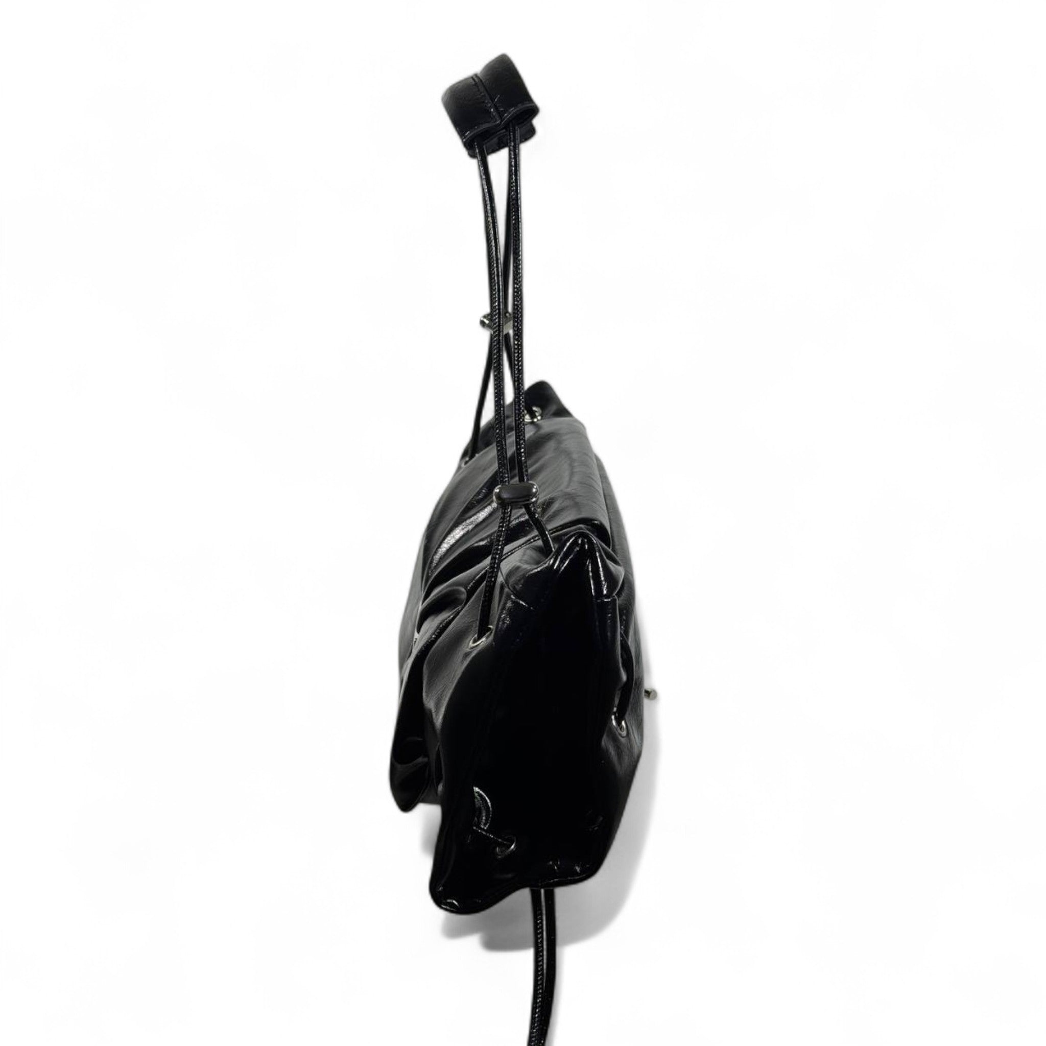 DIESEL Black Gloss Ruched Shoulder Bag 🖤✨ | Iconic Bow Detail & Silver Hardware
