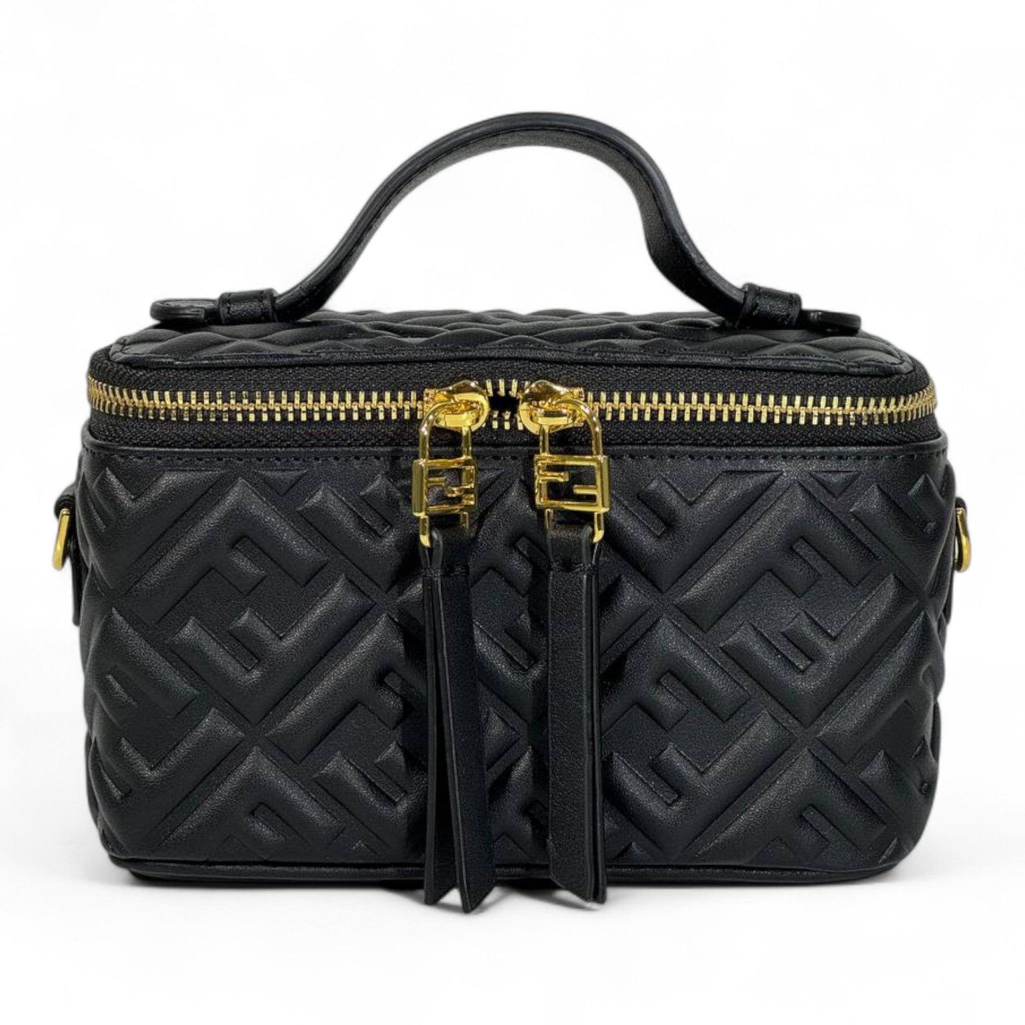 FENDI Black Nappa FF Vanity Box Bag π€β¨ | Quilted Monogram & Gold Hardware