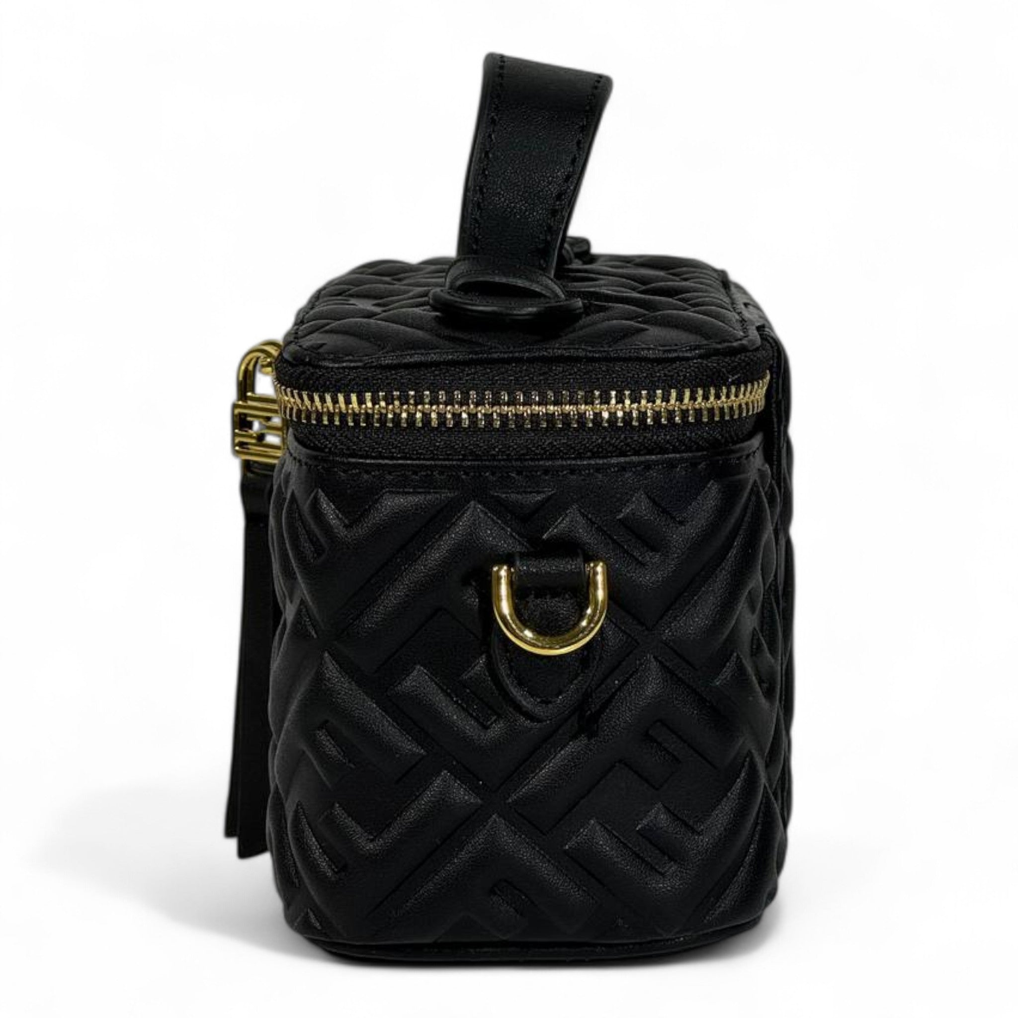 FENDI Black Nappa FF Vanity Box Bag π€β¨ | Quilted Monogram & Gold Hardware