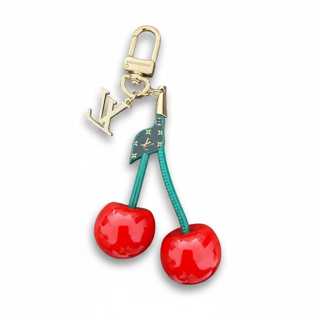 Louis Vuitton Cherry Bag Charm đ⨠| Smiling Cherries & Gold LV Logo Keychain