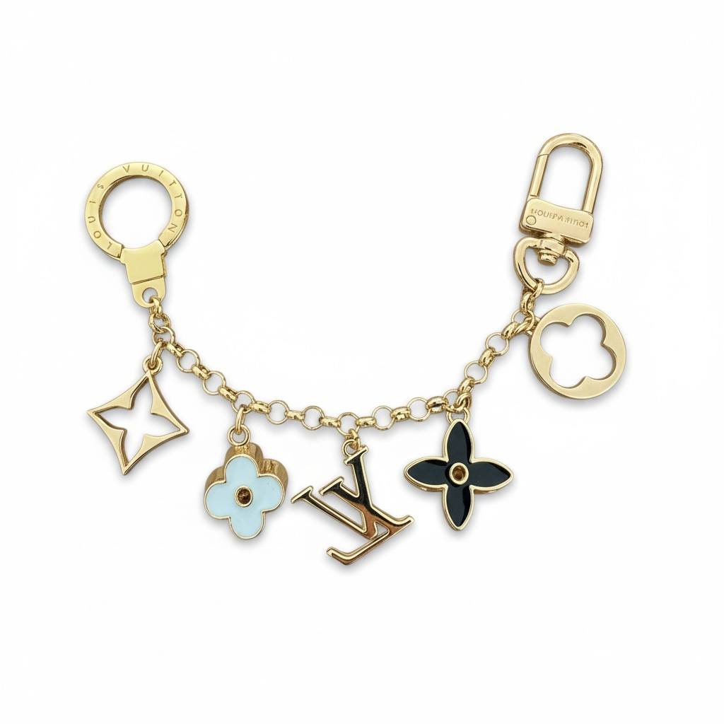 Louis Vuitton Pastel Monogram Charm Bracelet Keychain â¨đ¸ | Gold LV Logo & Enamel Flowers