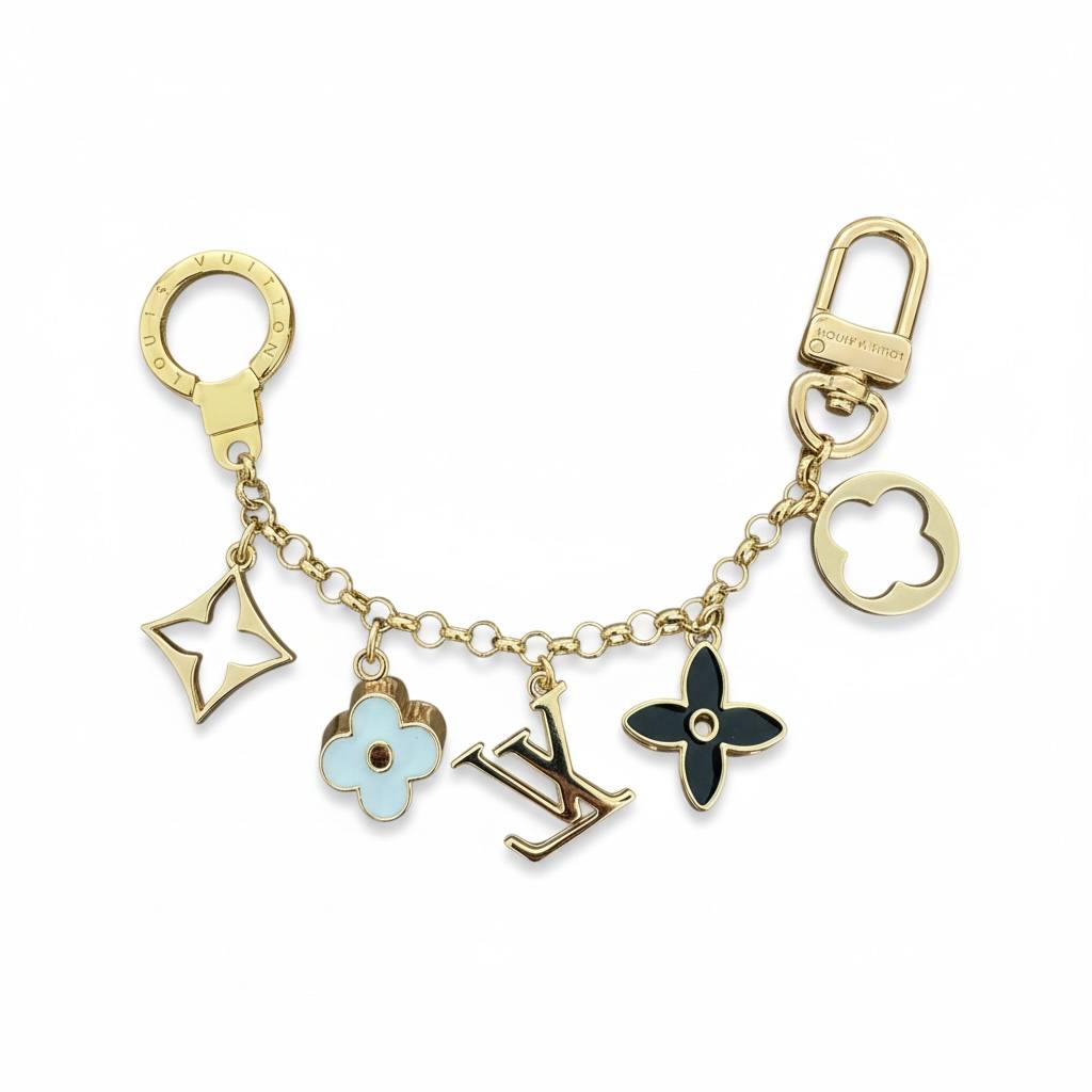 Louis Vuitton Pastel Monogram Charm Bracelet Keychain â¨đ¸ | Gold LV Logo & Enamel Flowers