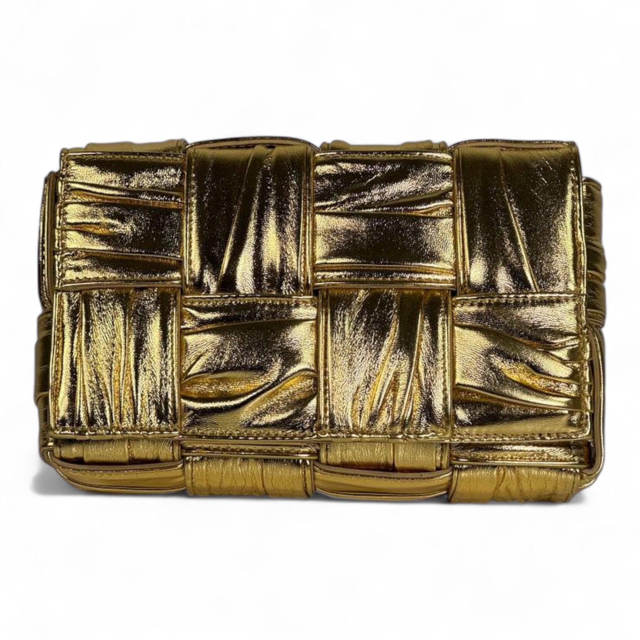 Bottega Veneta Gold Padded Cassette Bag β¨π | Metallic Intreccio Luxury Shoulder Bag