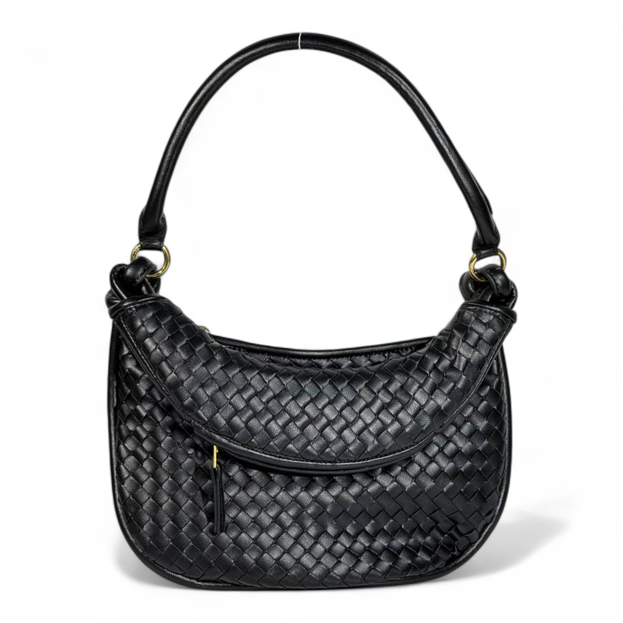 Bottega Veneta Woven Intreccio Shoulder Bag β Black Luxury Leather