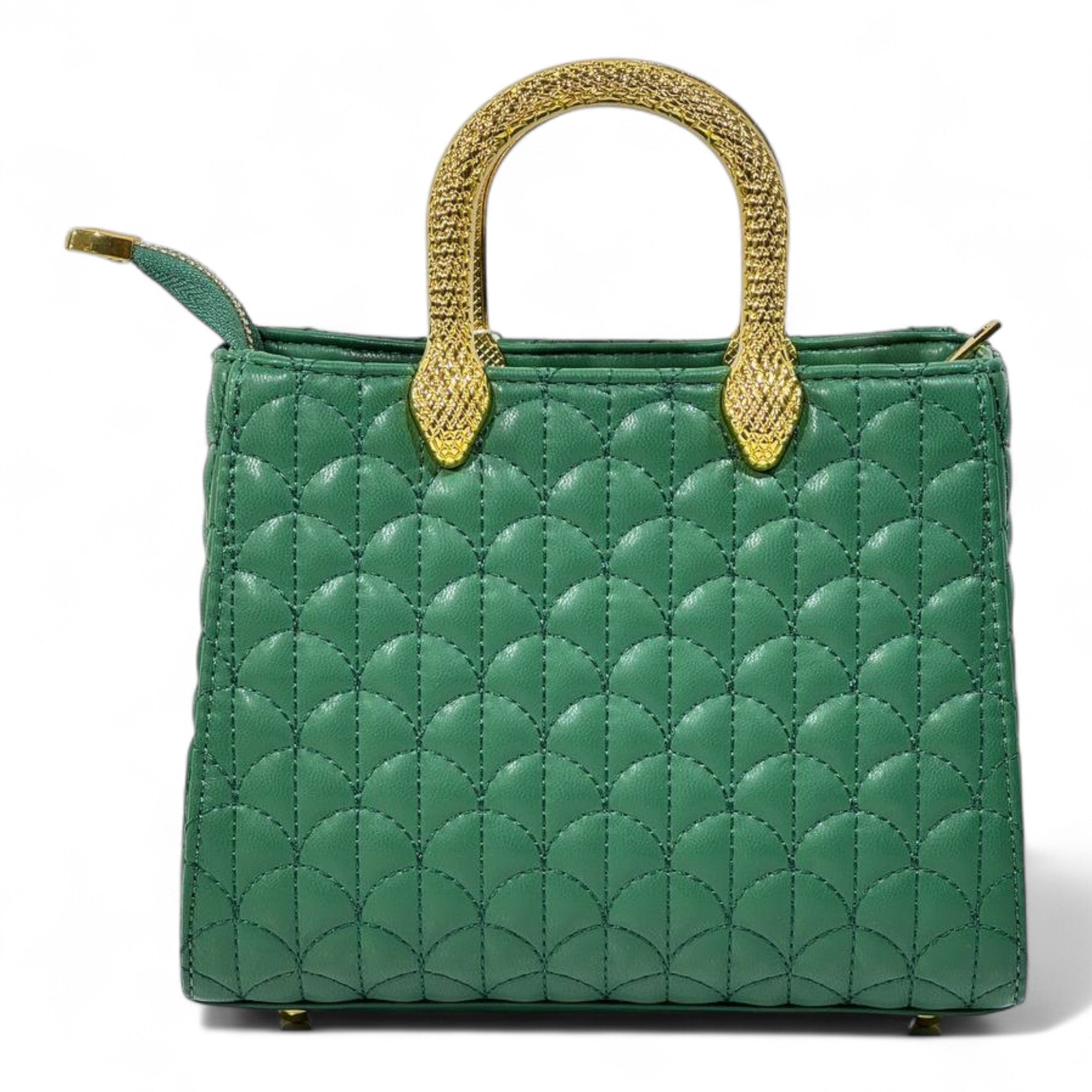 BVLGARI Emerald Green Quilted Handbag with Gold Serpent Handles β Luxury Signature Edition πβ¨