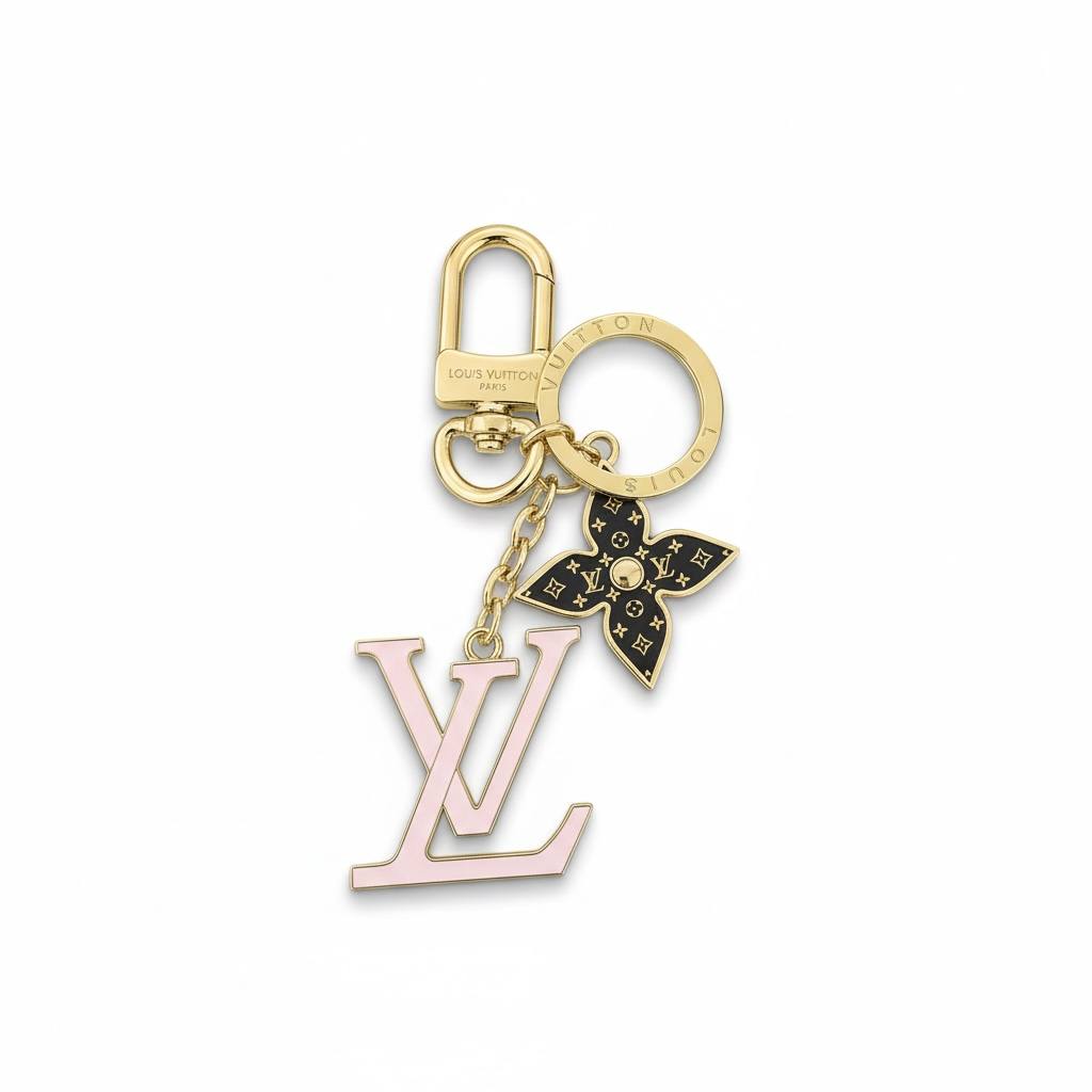 Louis Vuitton Pink LV Initials Key Chain – Gold Monogram Luxury Edition ✨💗