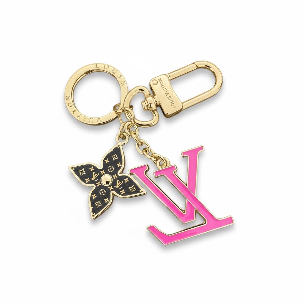 Louis Vuitton Hot Pink LV Initials Key Chain – Gold Monogram Luxury Edition ✨💗