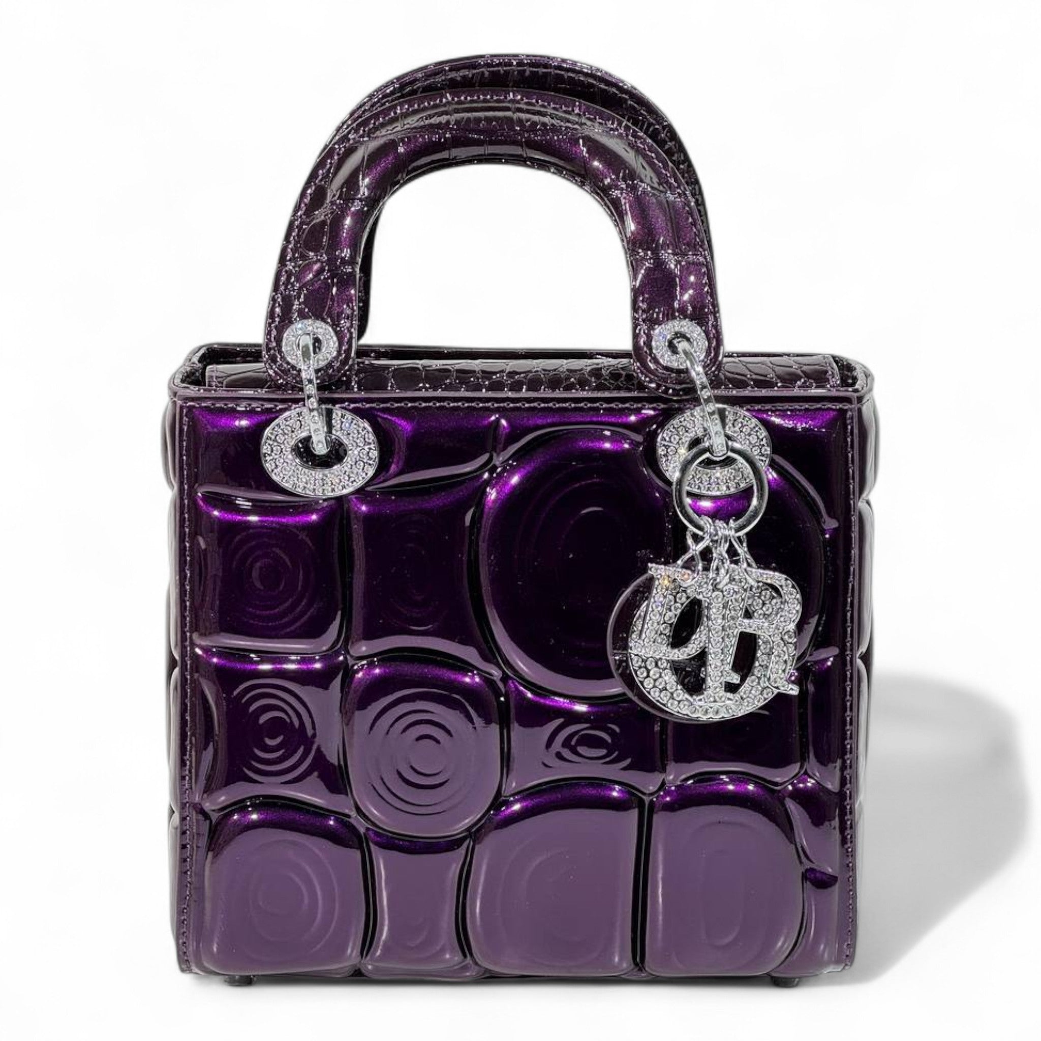 Dior Purple Patent Lady Bag β Glossy Cannage Luxe with Crystal Charms πβ¨