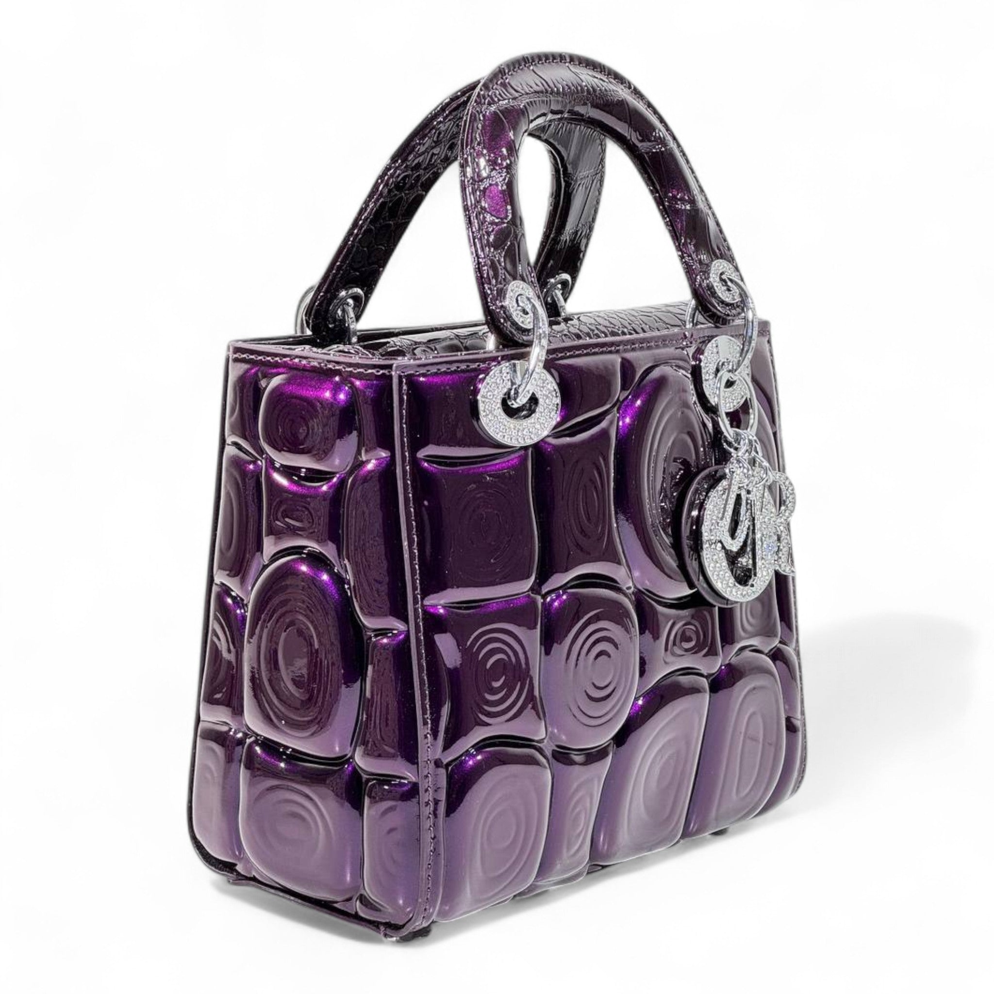 Dior Purple Patent Lady Bag β Glossy Cannage Luxe with Crystal Charms πβ¨