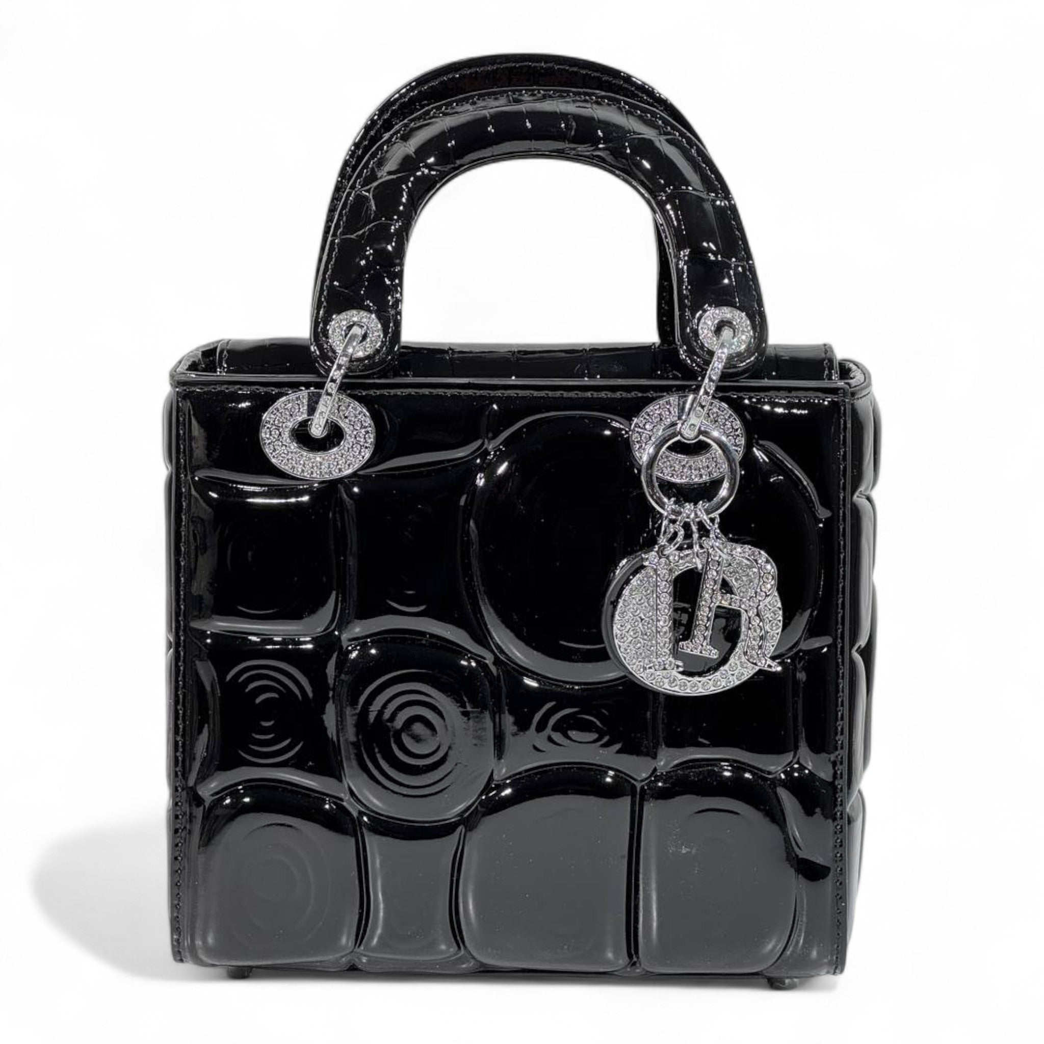 Dior Black Patent Lady Bag β Glossy Cannage Luxe with Crystal Charms π€β¨