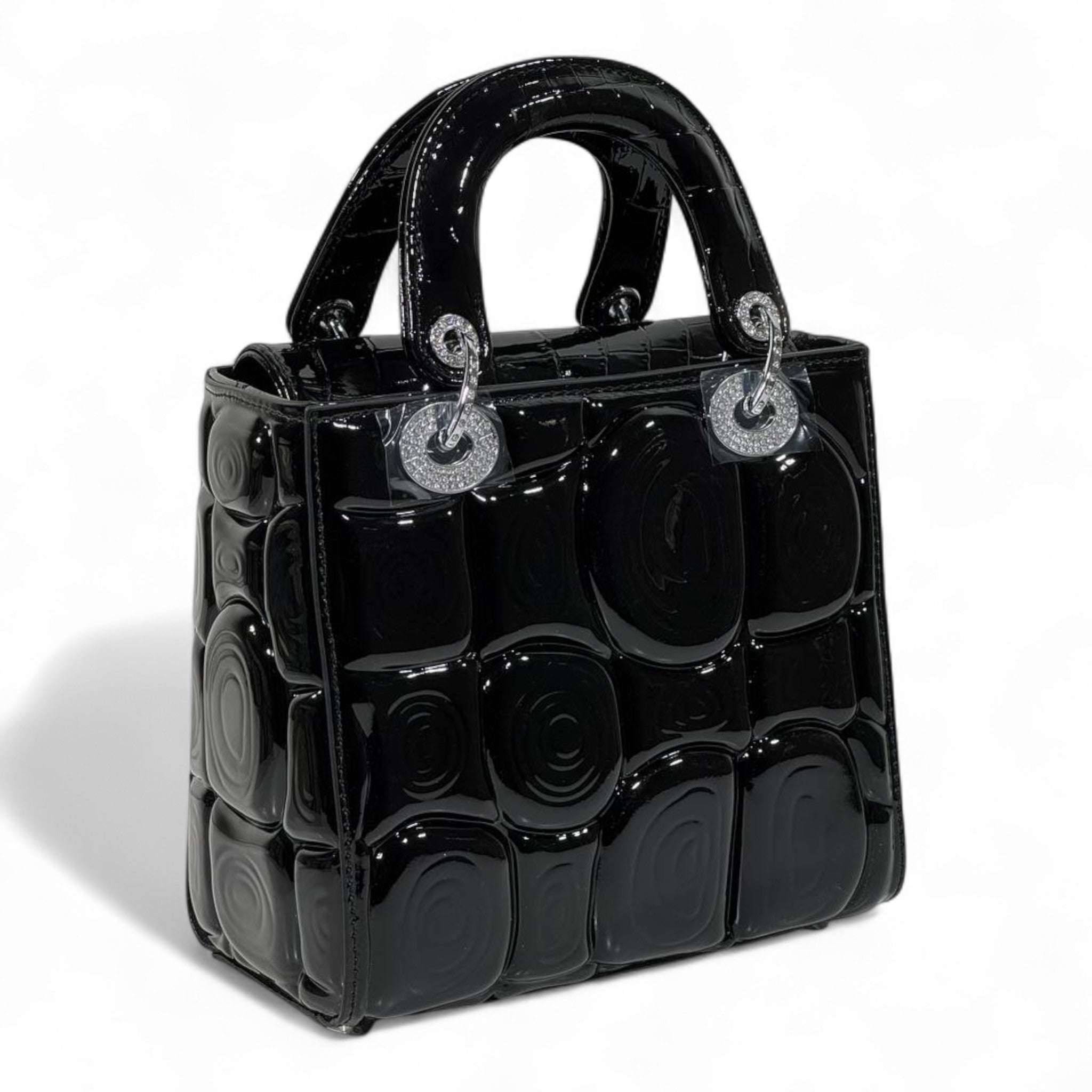Dior Black Patent Lady Bag β Glossy Cannage Luxe with Crystal Charms π€β¨