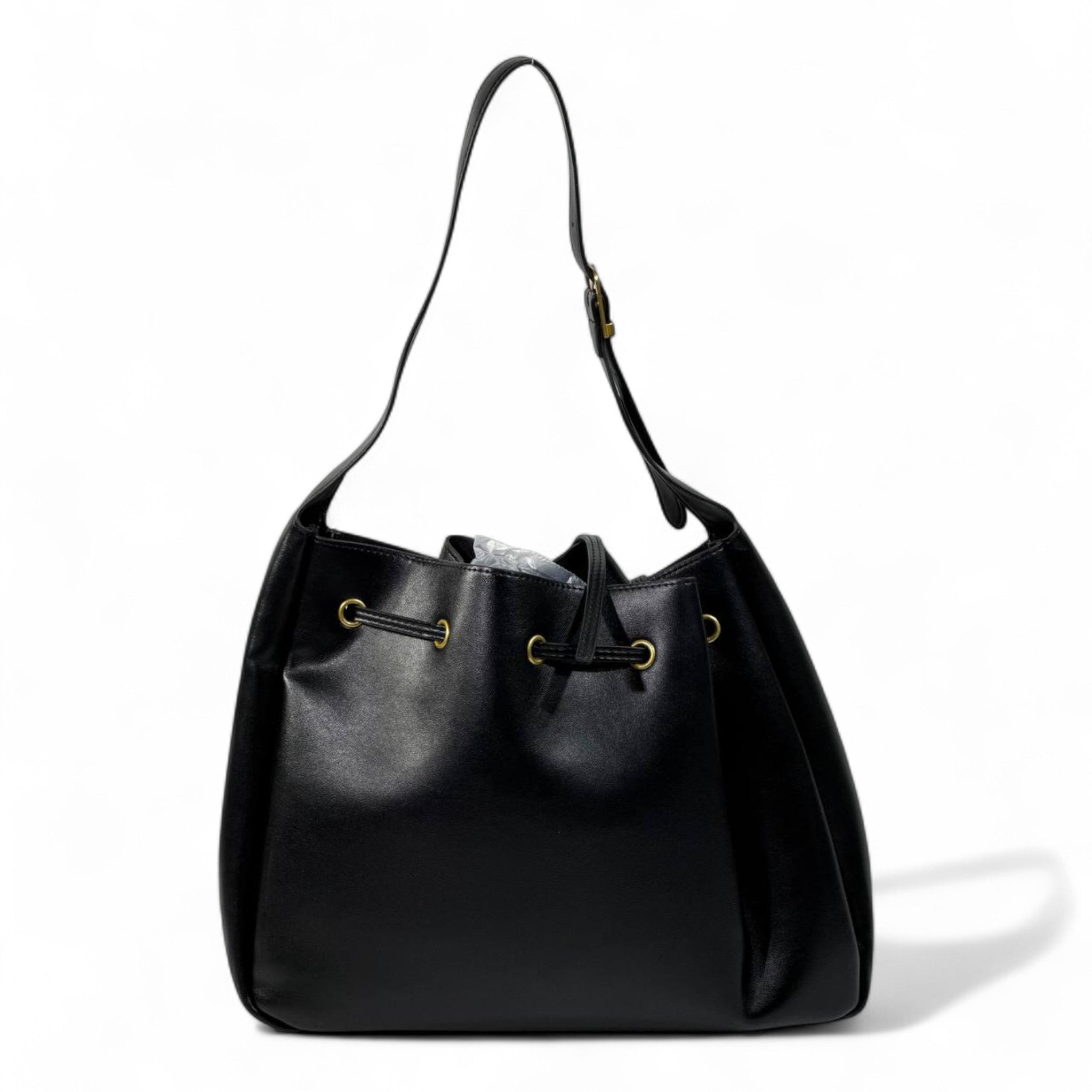 YSL Black Leather Shoulder Bag with Matching Pouch β Classic Drawstring Luxury π€β¨