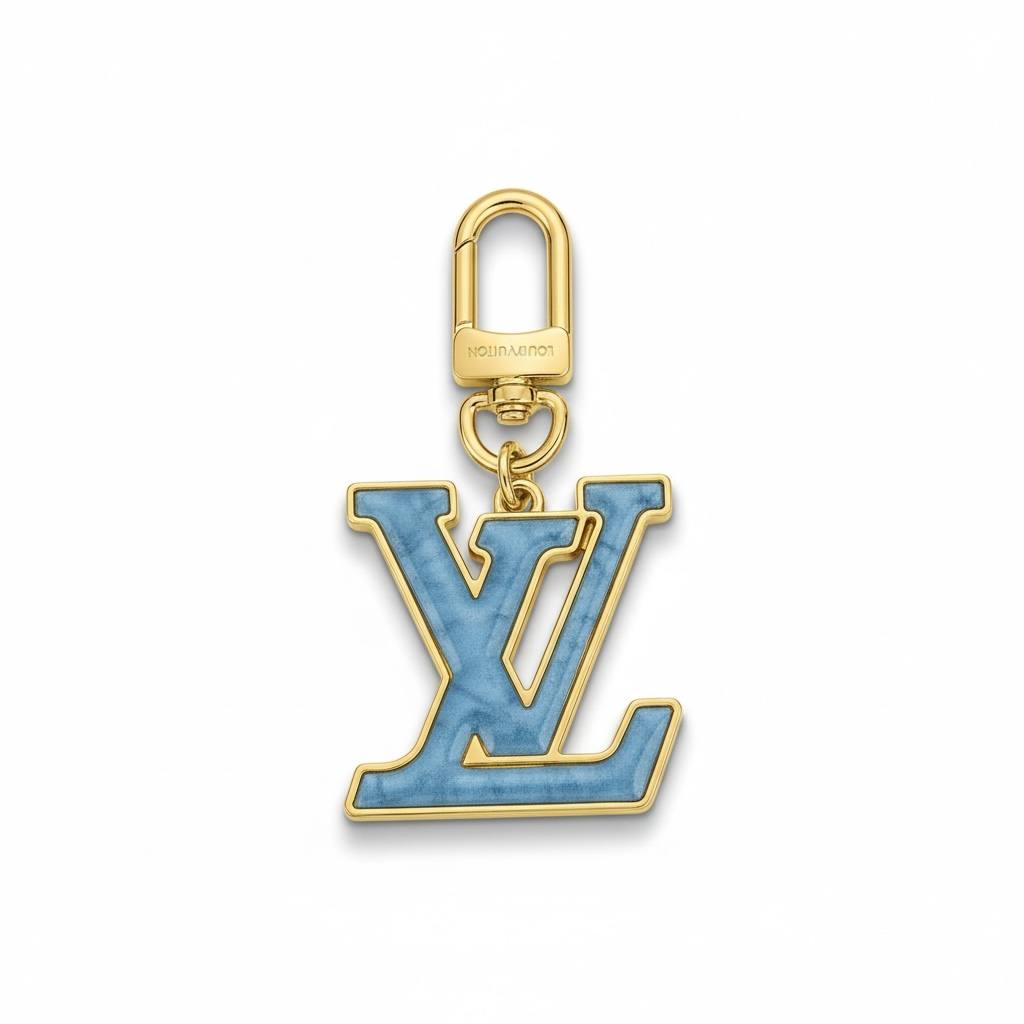 Louis Vuitton Blue Enamel LV Charm β¨π΅ | Luxury Gold Keychain & Bag Accessory