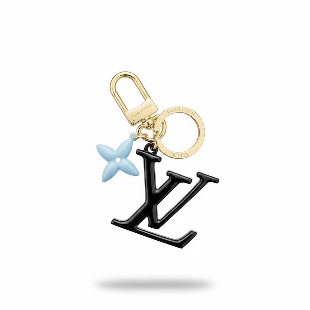 ✨ Louis Vuitton LV Charm Key Holder – Black & Baby-Blue Edition ✨