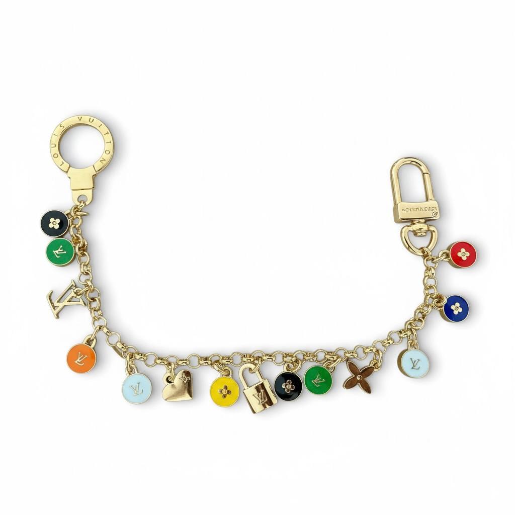 ✨ Louis Vuitton Multi-Color Bag Charm – Luxury Gold Chain Edition