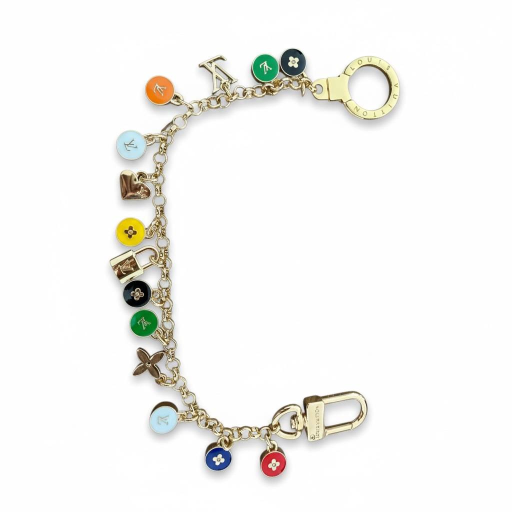 ✨ Louis Vuitton Multi-Color Bag Charm – Luxury Gold Chain Edition