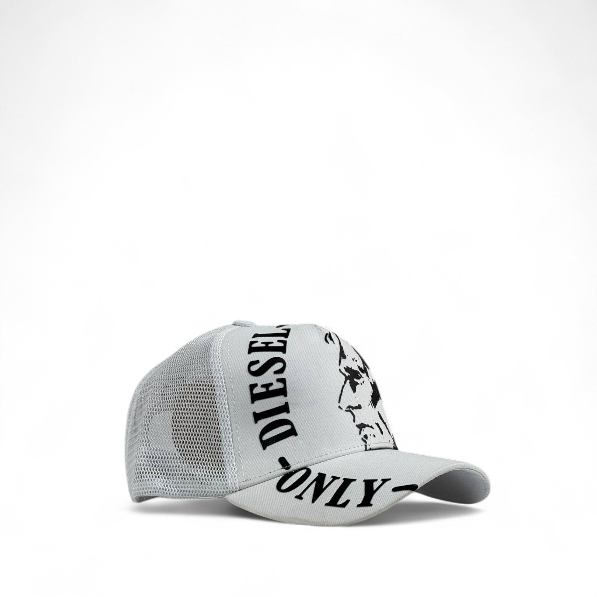 Diesel White Trucker Cap β Mohawk Graphic, Unisex Mesh Snapback