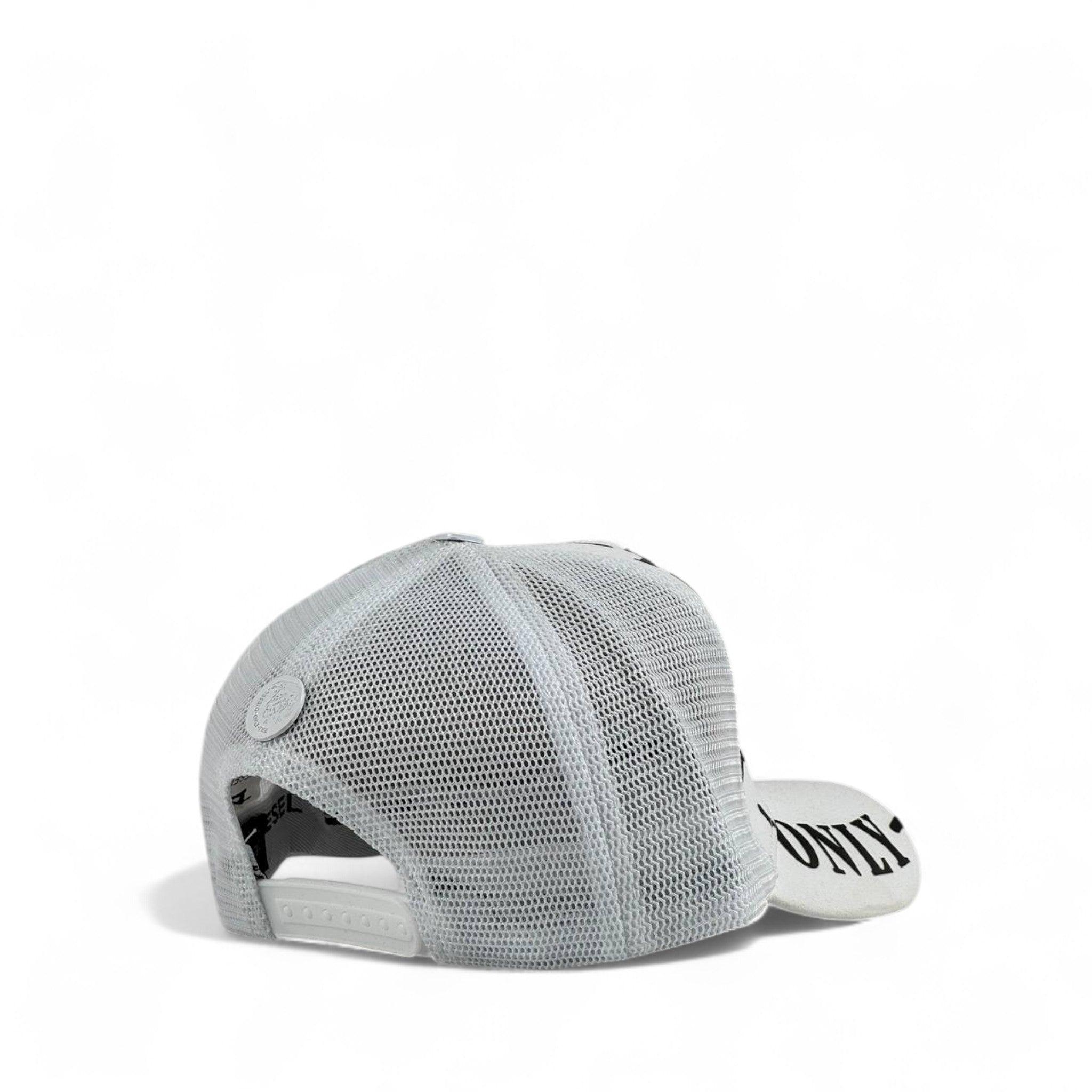 Diesel White Trucker Cap β Mohawk Graphic, Unisex Mesh Snapback
