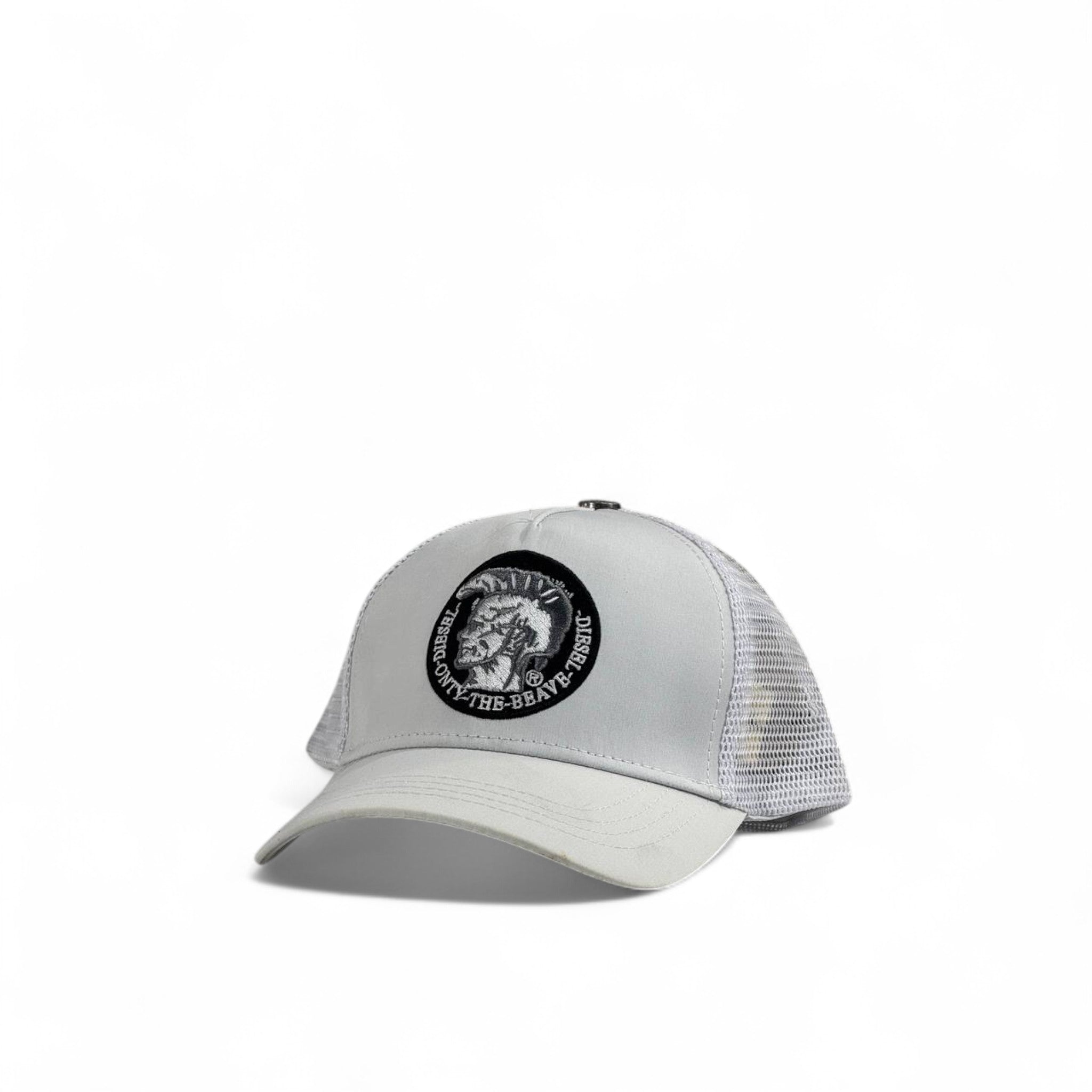 Diesel White Trucker Cap β βOnly The Braveβ Patch, Mesh Snapback