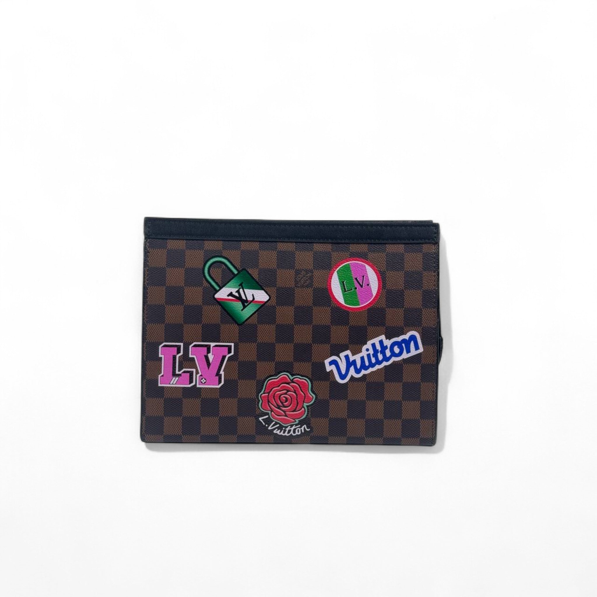 Louis Vuitton Damier Graphite Pochette with Colorful Sticker Patches – Limited Edition Luxury Bag