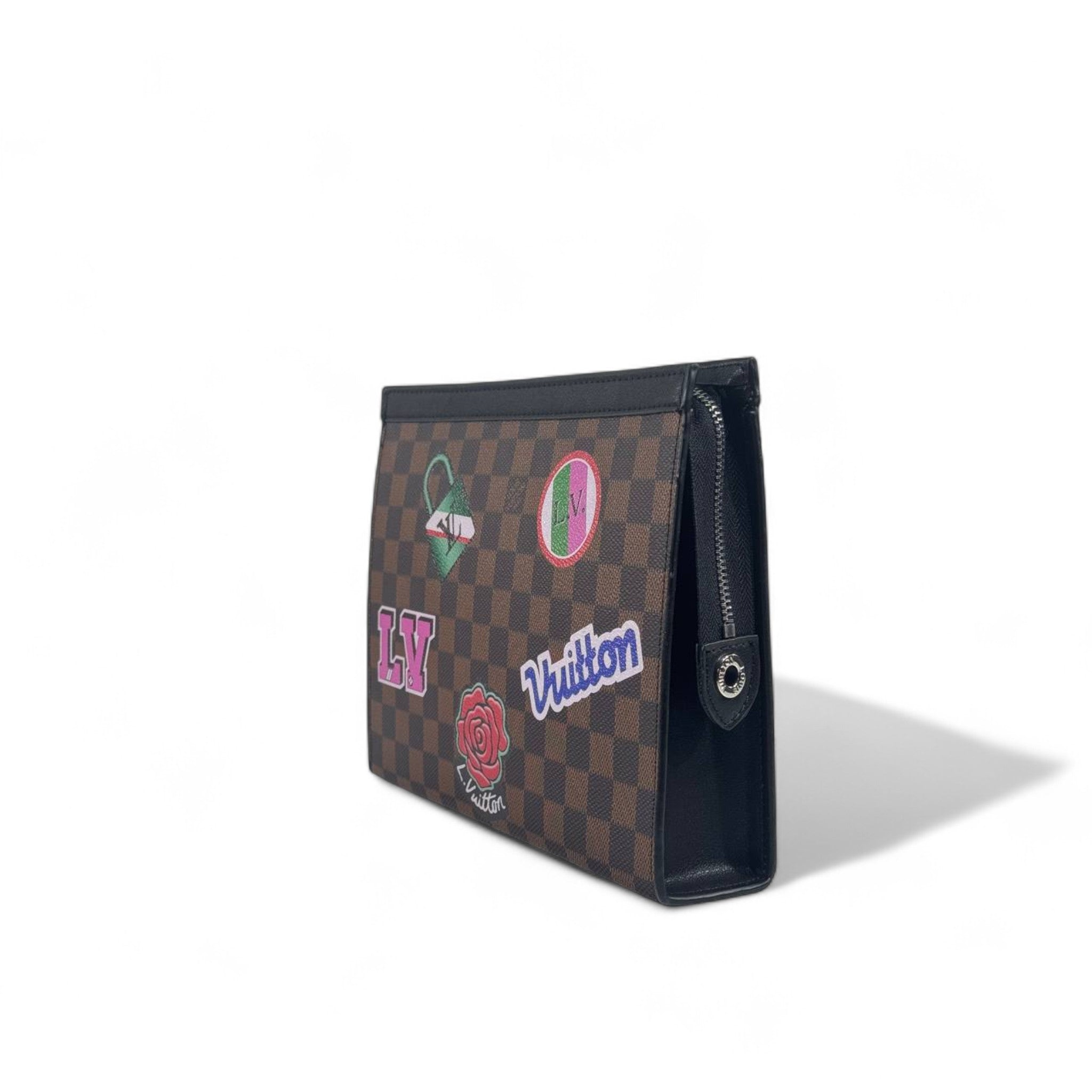 Louis Vuitton Damier Graphite Pochette with Colorful Sticker Patches – Limited Edition Luxury Bag