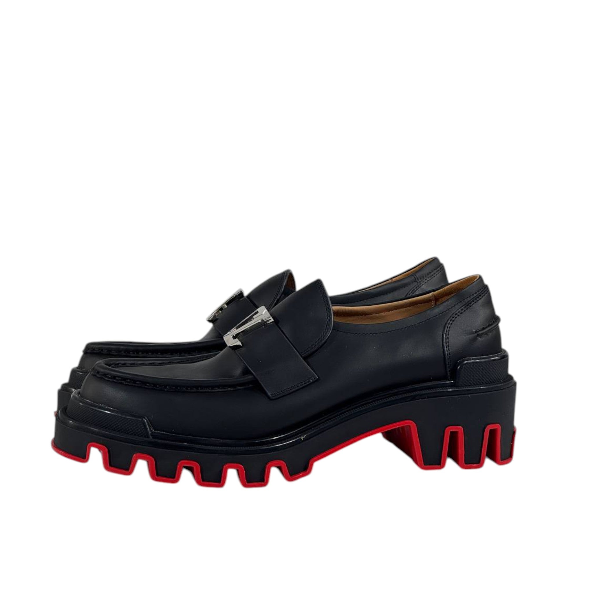 π₯ Christian Louboutin CL Loafers β Black Leather with Red Chunky Sole πβ¨