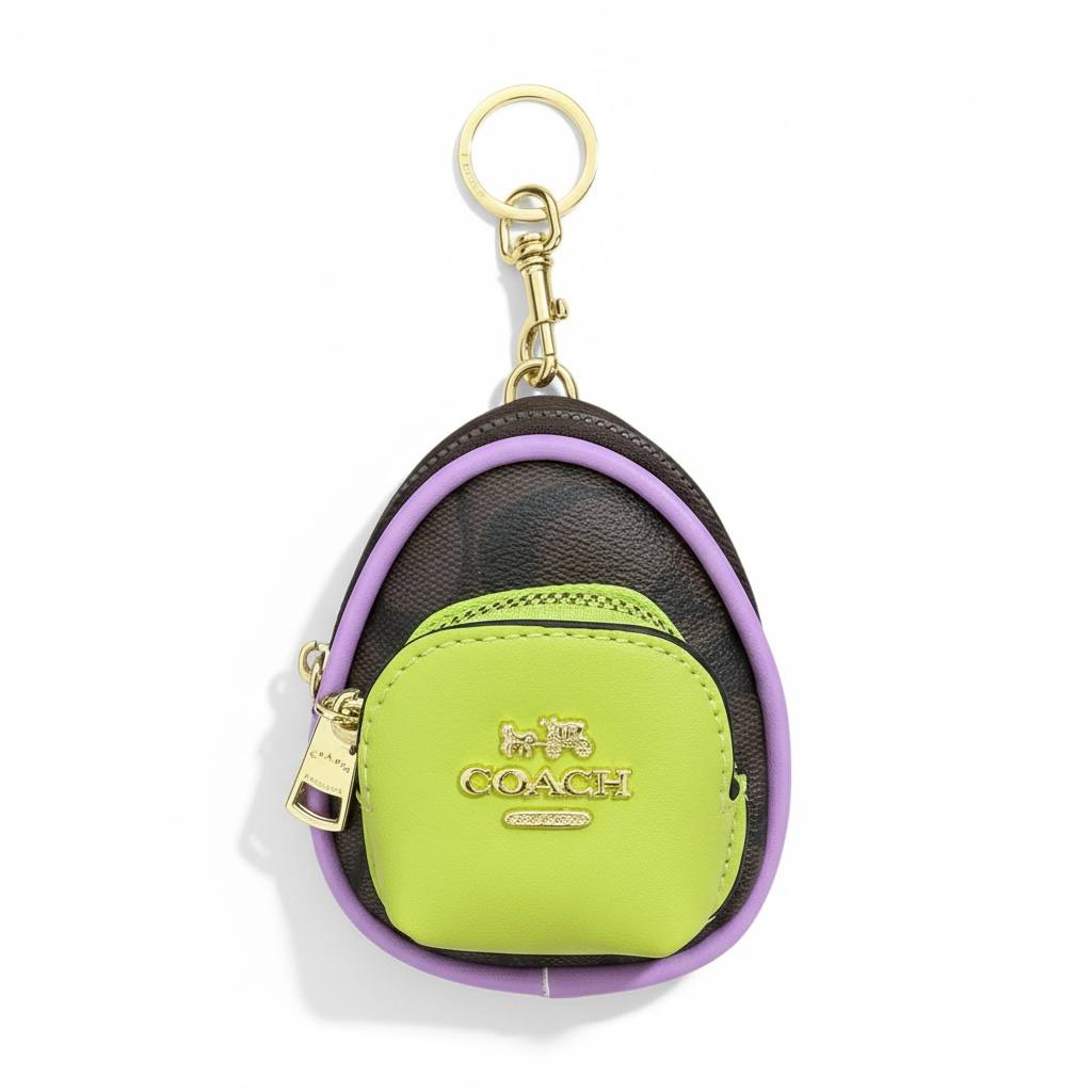 ππ Coach Mini Backpack Keychain β Lime Green & Purple Edition