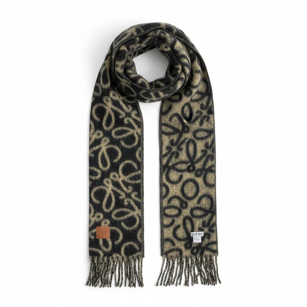 🖤✨ LOEWE Anagram Wool Scarf – Black & Beige Luxury Edition