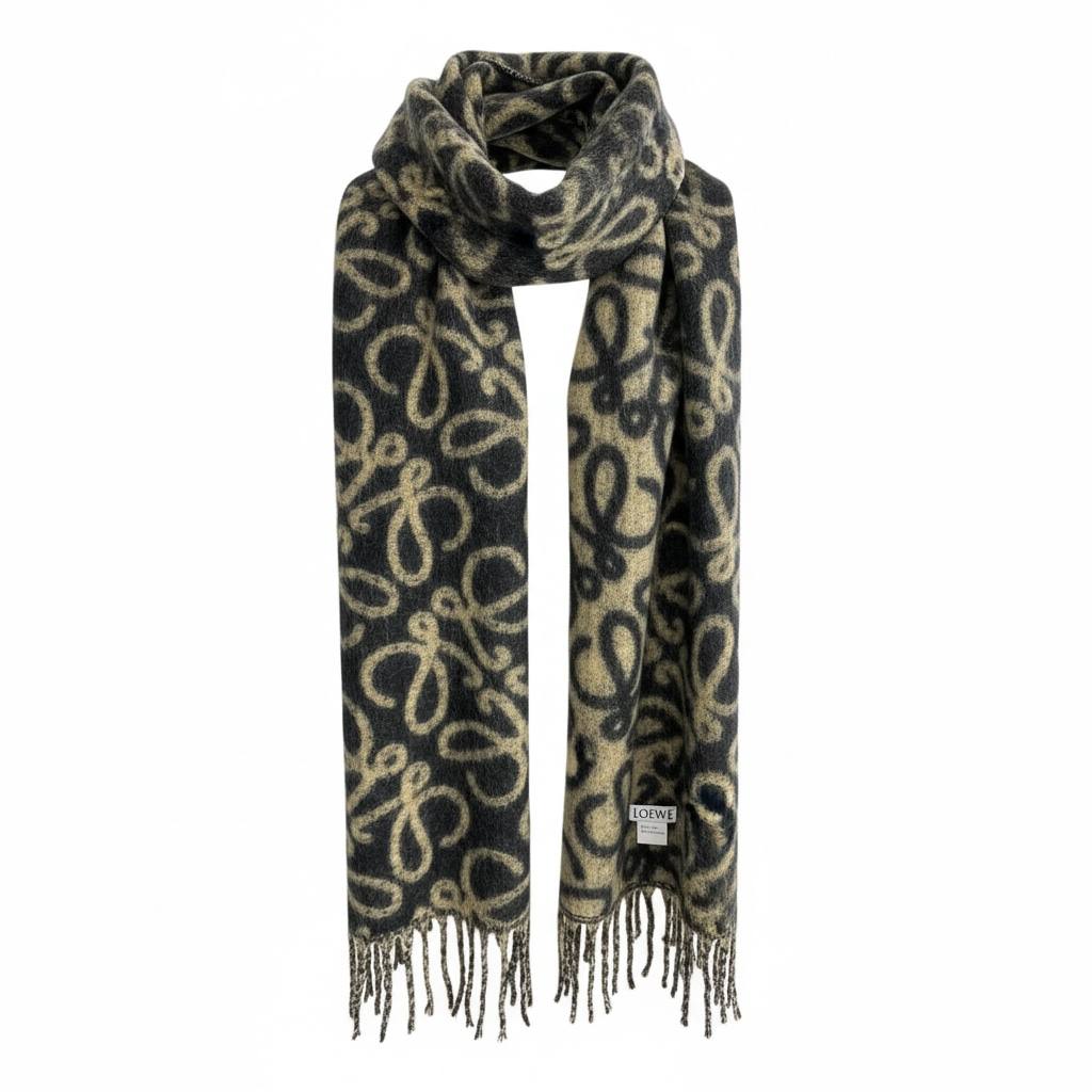 🖤✨ LOEWE Anagram Wool Scarf – Black & Beige Luxury Edition