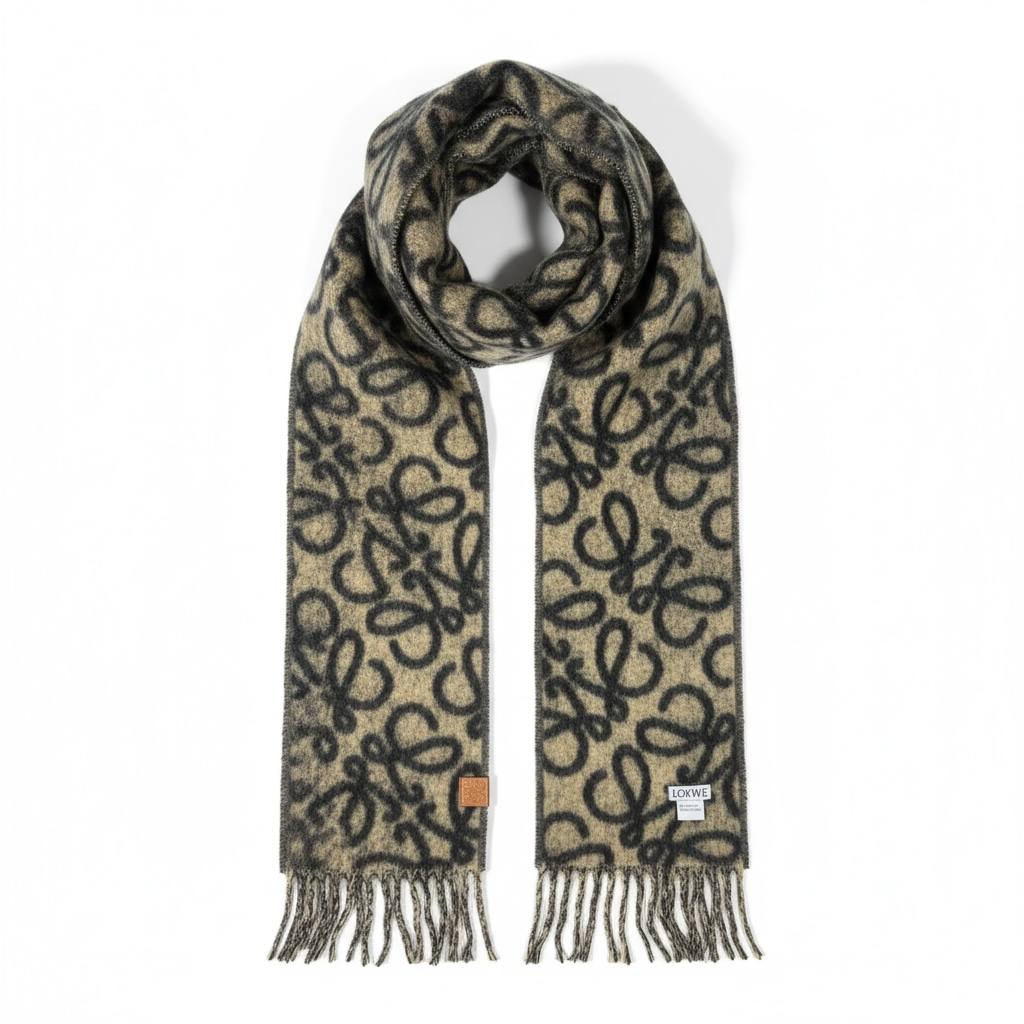 🖤✨ LOEWE Anagram Wool Scarf – Black & Beige Luxury Edition