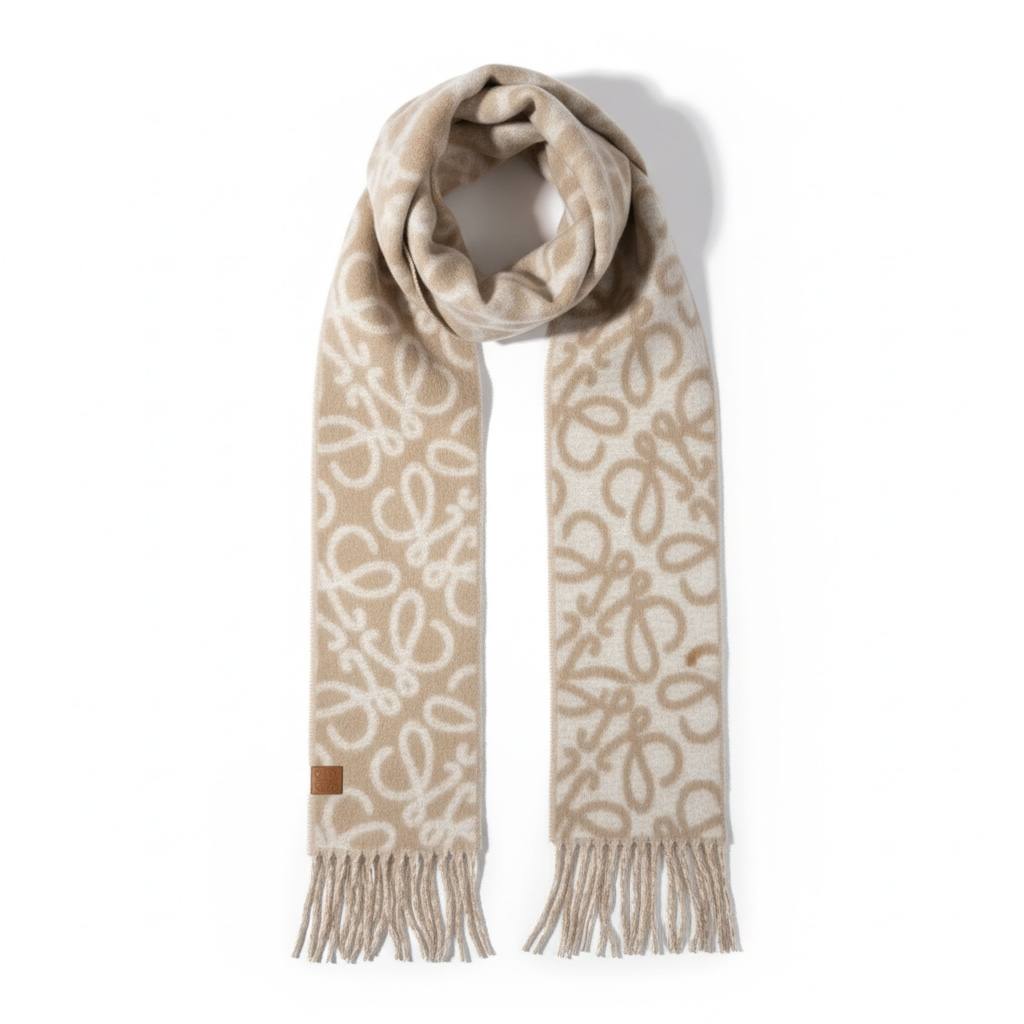 🤍✨ LOEWE Anagram Wool Scarf – Beige & Cream Edition
