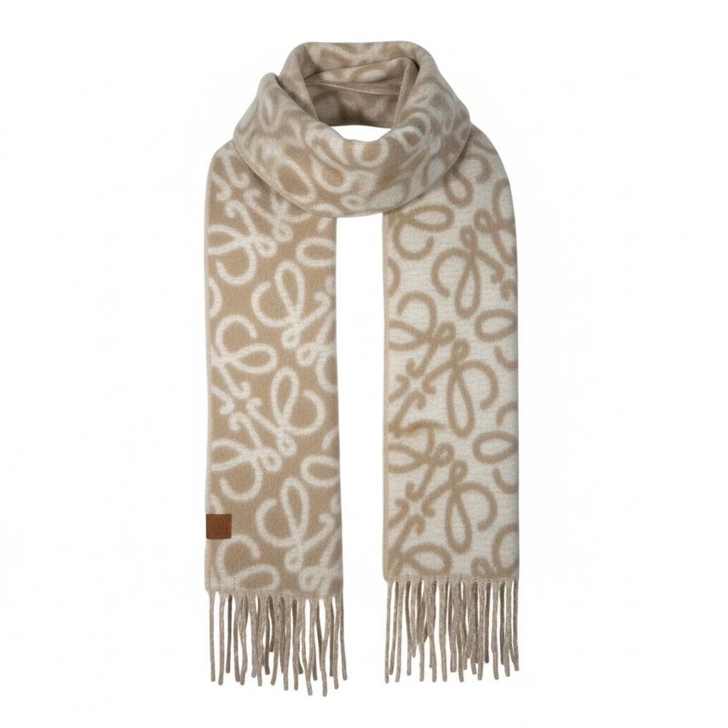🤍✨ LOEWE Anagram Wool Scarf – Beige & Cream Edition