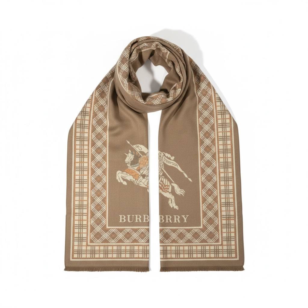 🧣 Burberry Knight Heritage Double-Face Scarf – Beige & Mocha Elegance