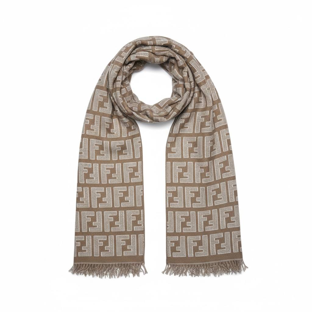 Fendi Inspired Double-Face Reversible Scarf β Beige Monogram & FENDI ROMA Edition π§£β¨ (Unisex Luxury Winter)