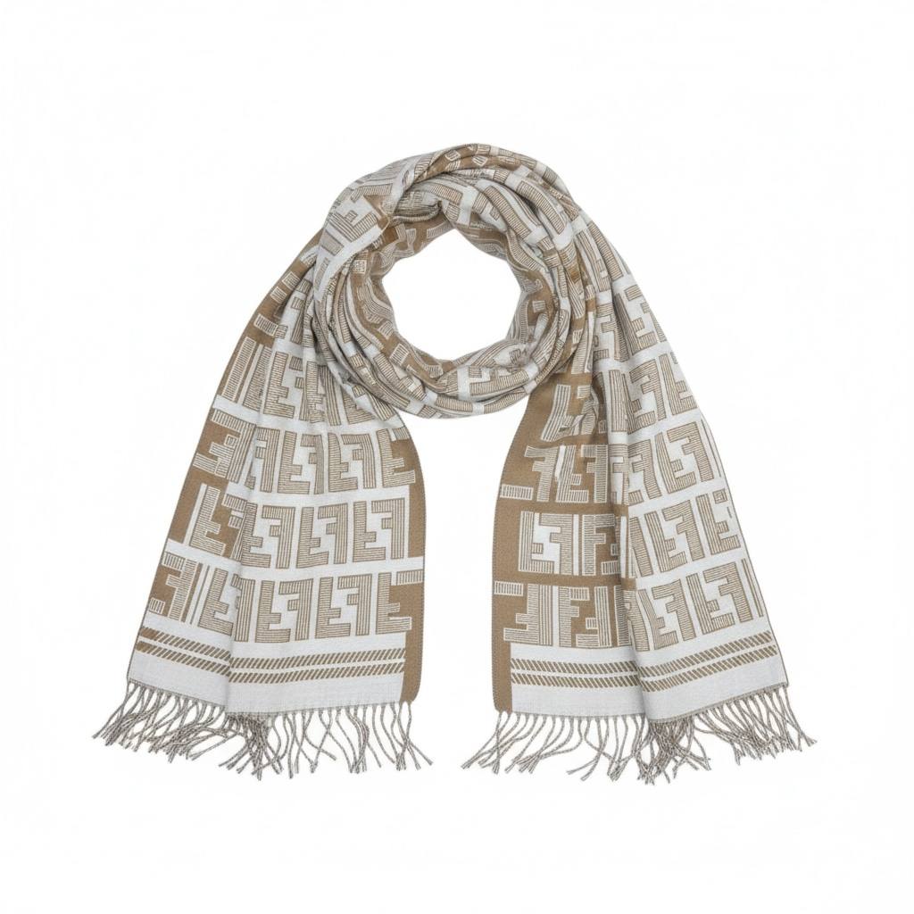 Fendi Inspired Double-Face Reversible Scarf β Beige Monogram & FENDI ROMA Edition π§£β¨ (Unisex Luxury Winter)
