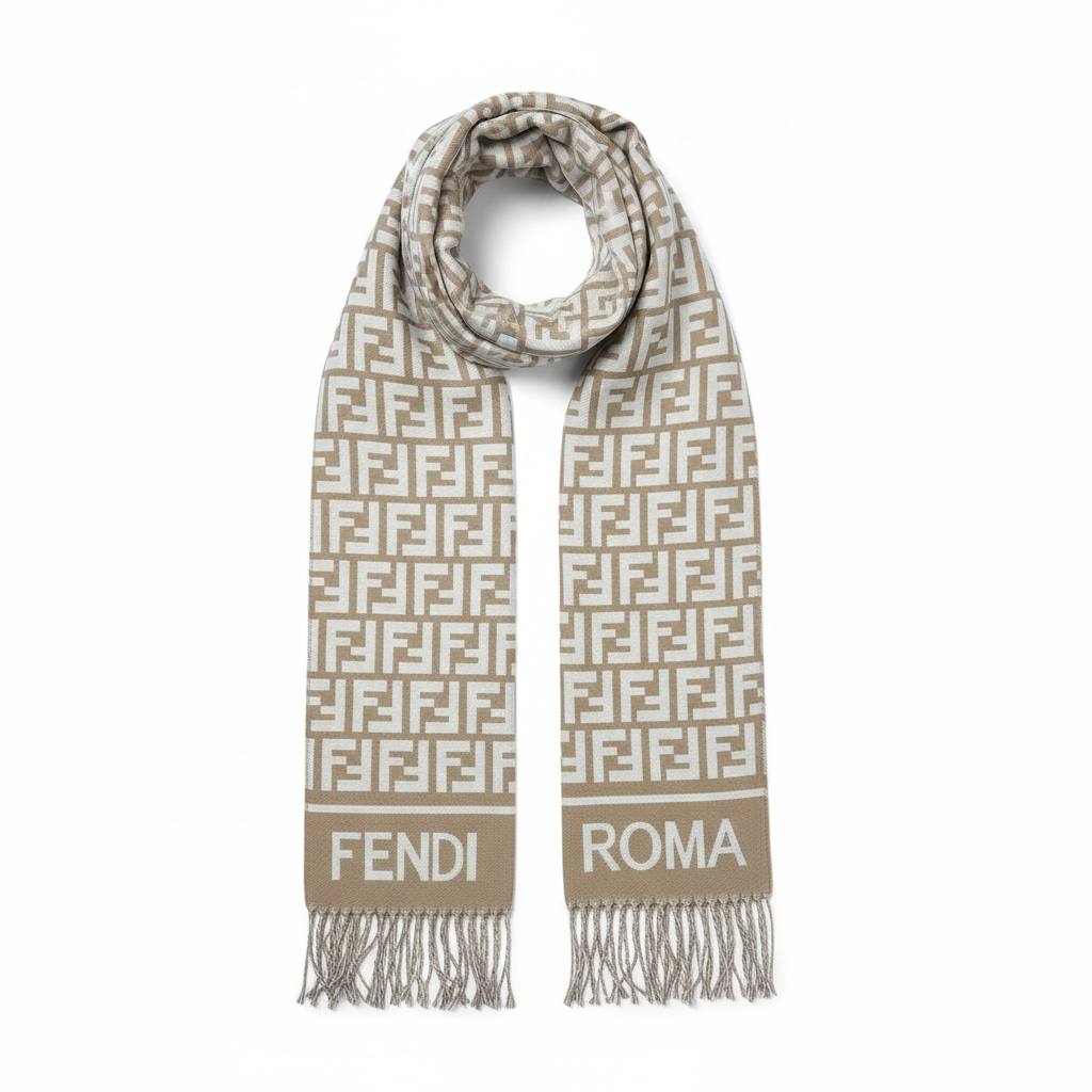 Fendi Inspired Double-Face Reversible Scarf β Beige Monogram & FENDI ROMA Edition π§£β¨ (Unisex Luxury Winter)