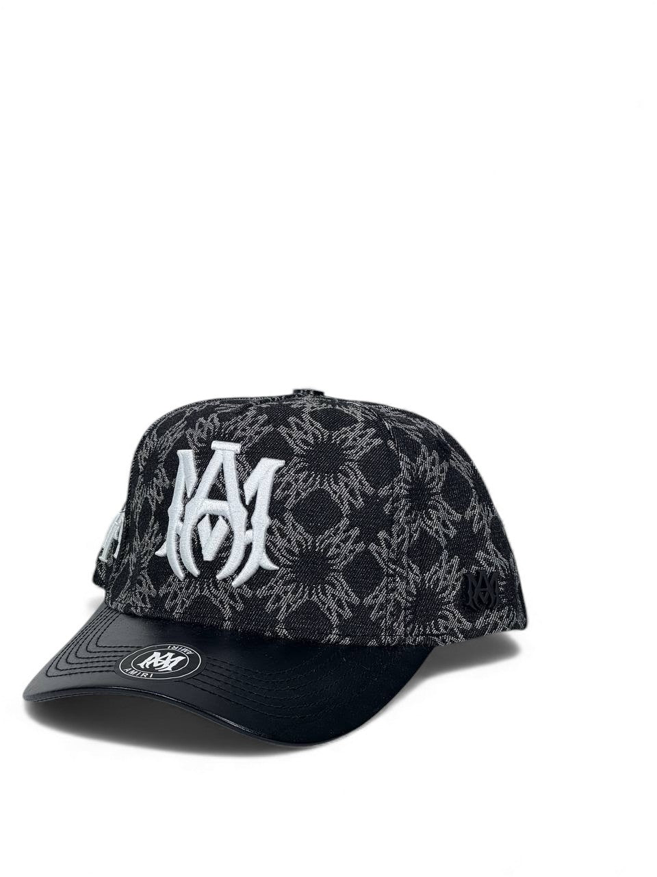 Amiri Monogram Luxury Cap β Black Edition π§’β« (Embroidered Logo & Leather-Style Brim)