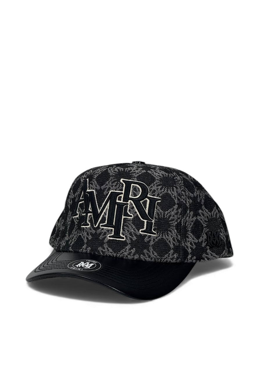 Amiri Monogram Luxury Cap β Black Edition π§’β« (Oversized Embroidered Logo & Leather Brim)