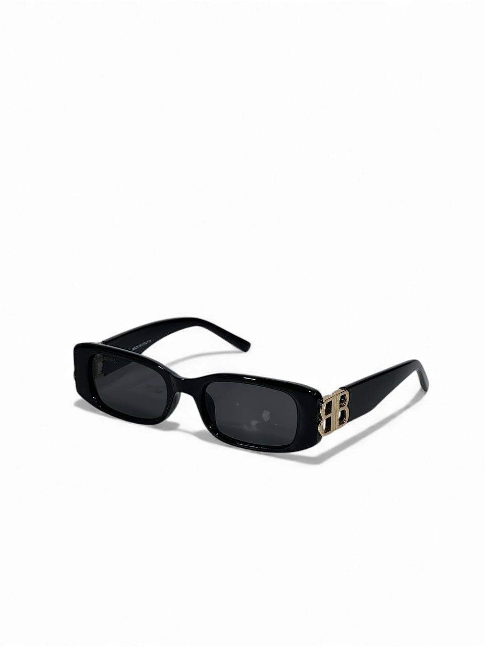 Balenciaga Rectangle Black Sunglasses β Gold Iconic BB Temple π€β¨
