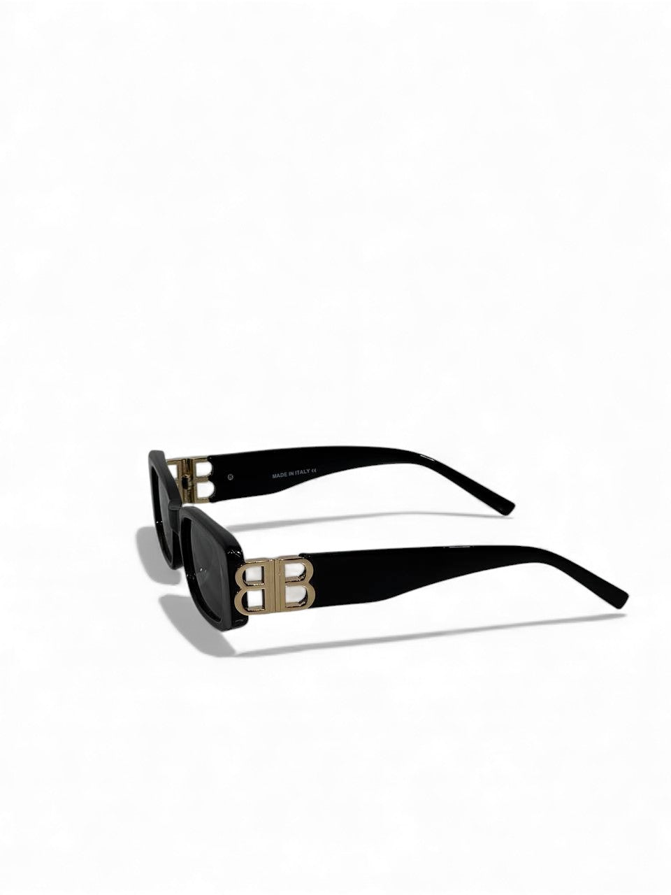 Balenciaga Rectangle Black Sunglasses β Gold Iconic BB Temple π€β¨