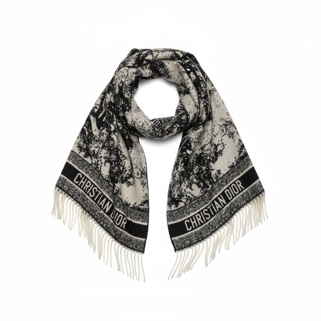 Christian Dior Monochrome Luxury Fringe Scarf β¨π€ Timeless Elegance