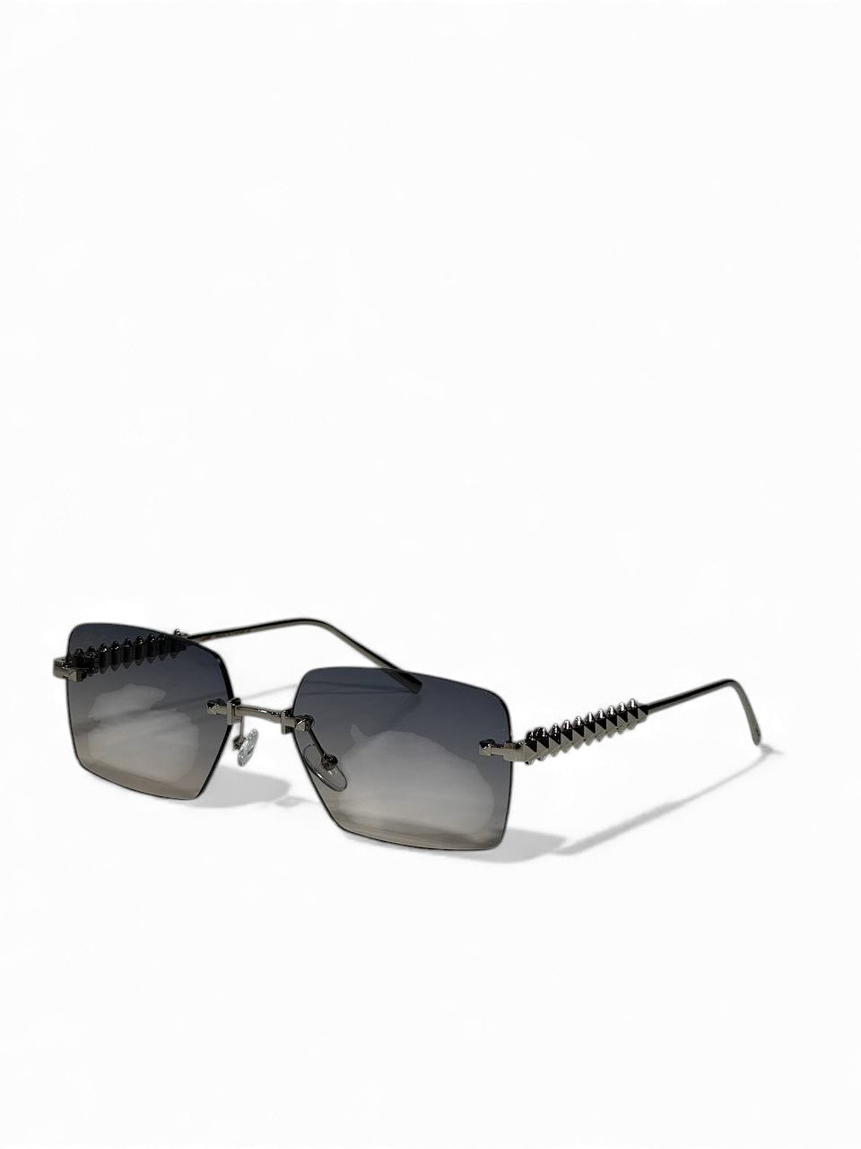Cartier-Inspired Rimless Square Sunglasses – Gunmetal Spiked Arm Edition 😎✨