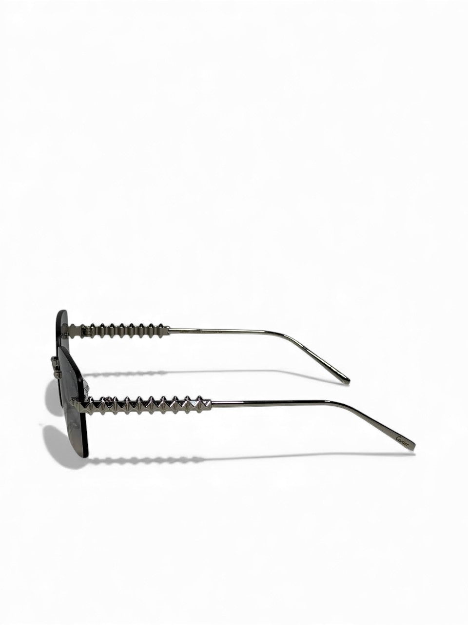 Cartier-Inspired Rimless Square Sunglasses – Gunmetal Spiked Arm Edition 😎✨