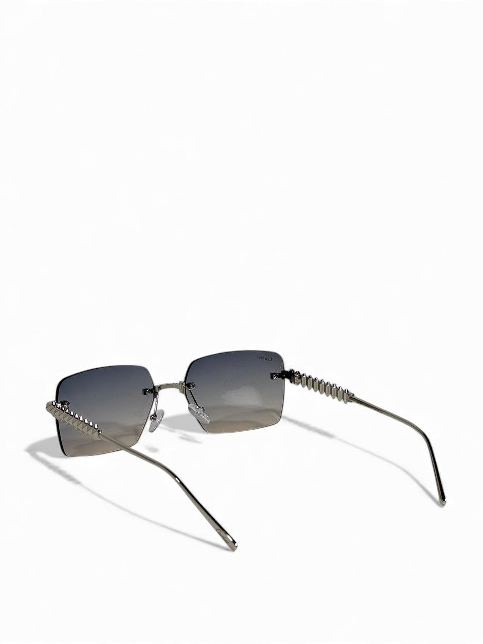 Cartier-Inspired Rimless Square Sunglasses – Gunmetal Spiked Arm Edition 😎✨
