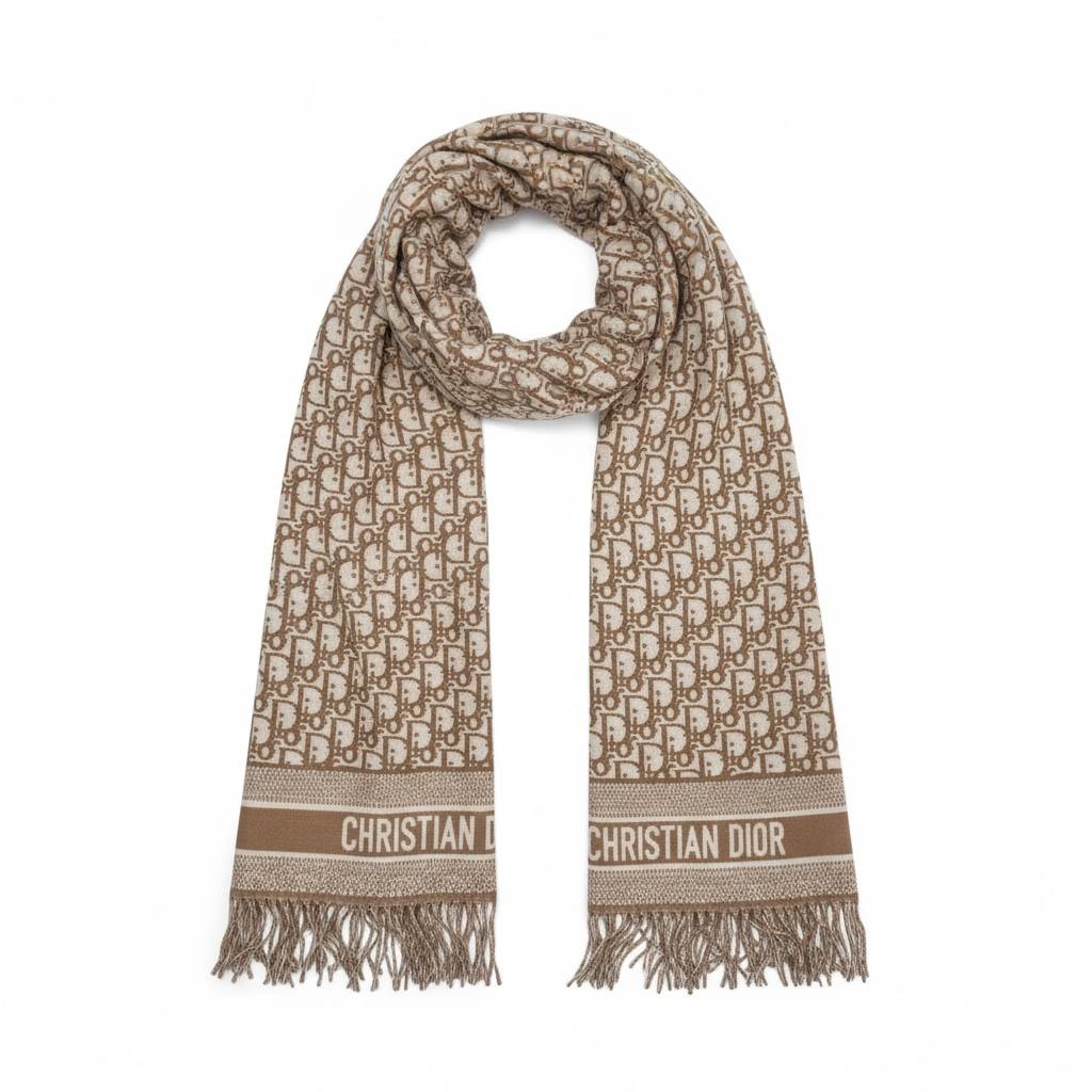 Christian Dior-Inspired Oblique Fringe Scarf β Beige Monogram Luxury Edition π€β¨
