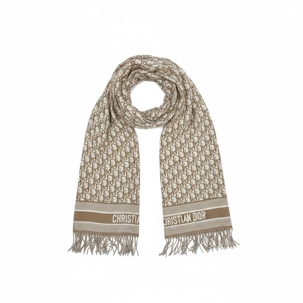 Christian Dior-Inspired Oblique Fringe Scarf β Beige Monogram Luxury Edition π€β¨