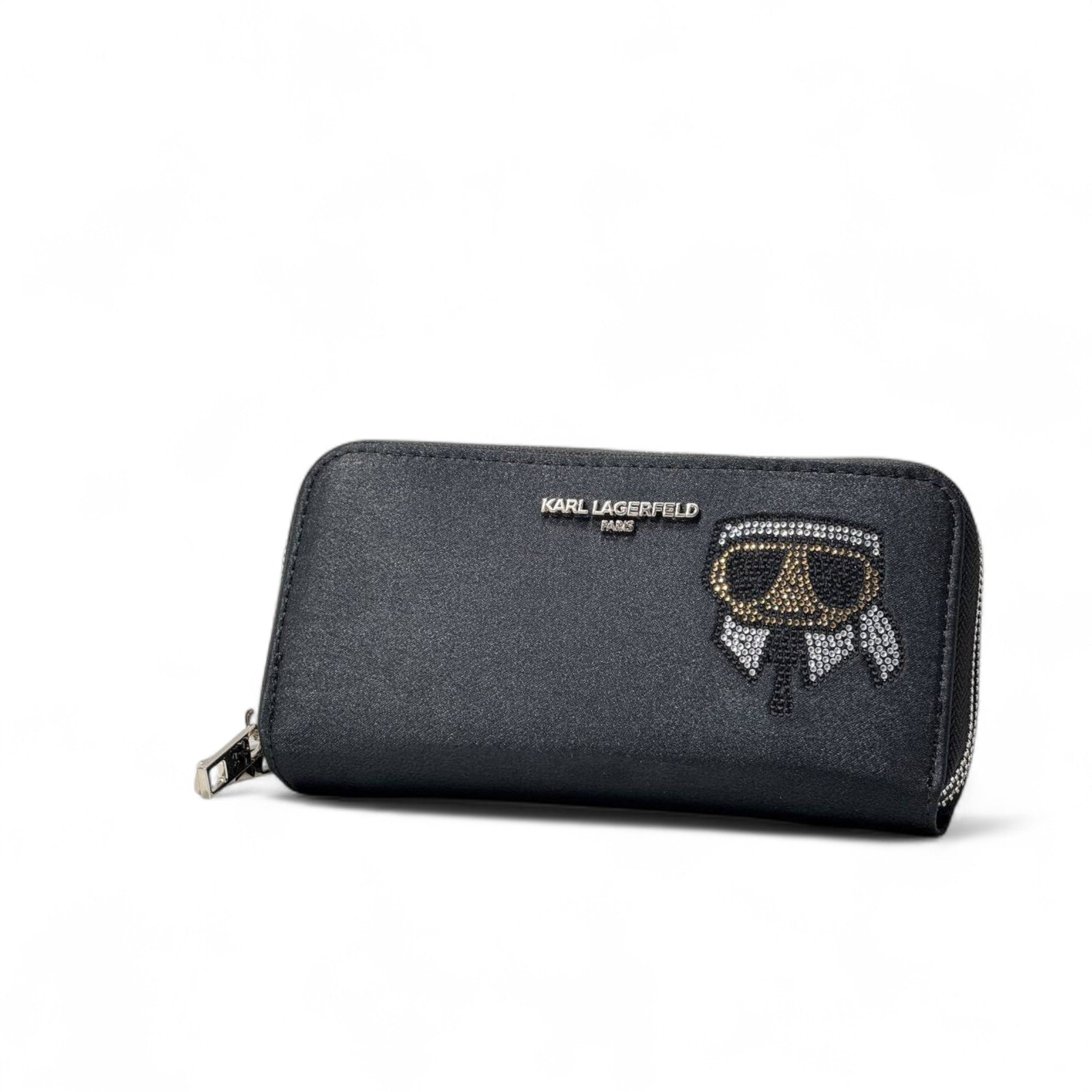 ๐ถ๏ธ Karl Lagerfeld Black Rhinestone Wallet โ Signature Portrait Edition ๐