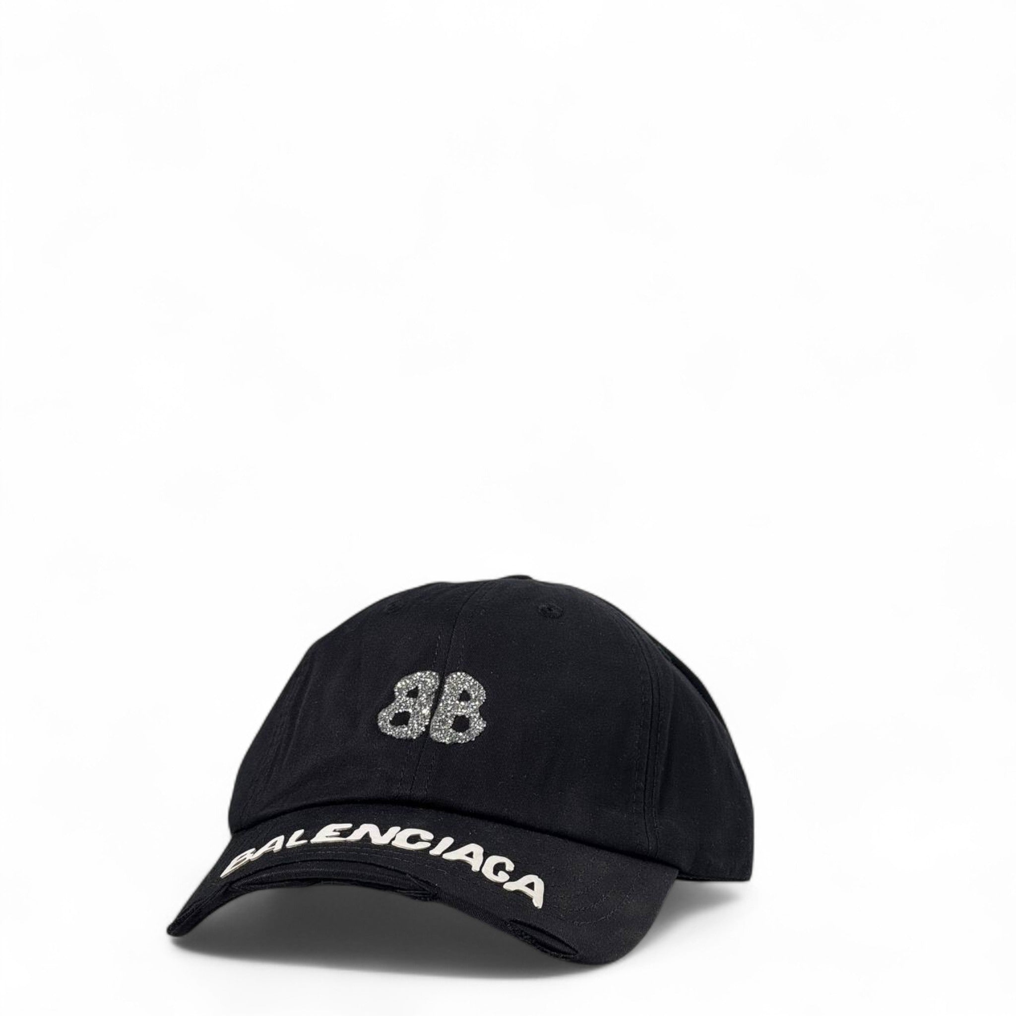 Balenciaga Black Distressed Cap β White Logo BB Edition